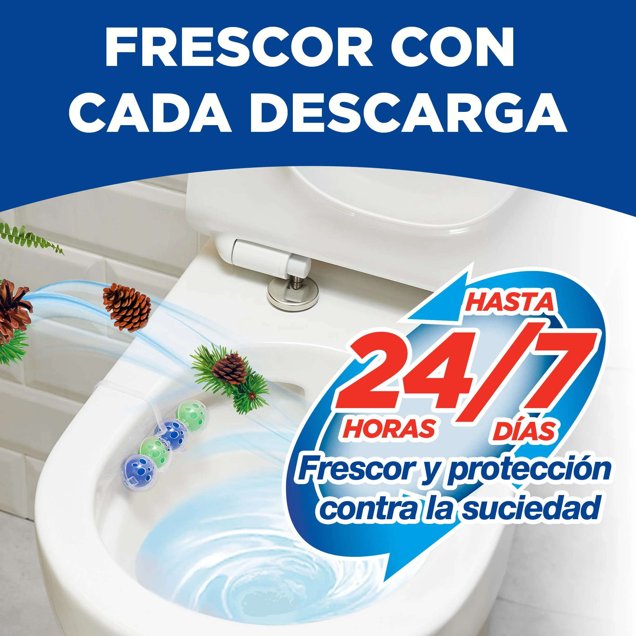 Bref Power Activ Pine 3 unidades limpiador baño 4 en 1 cesta higiénica protectora inodoro aroma Pino antical 24 h protección
