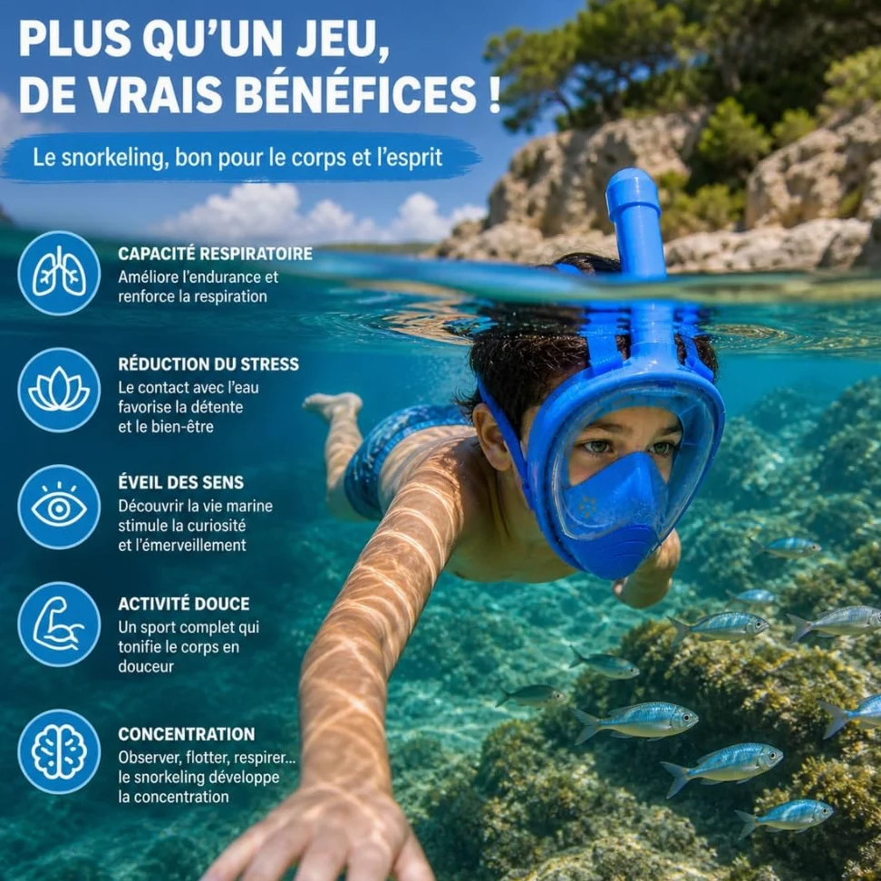 Máscara de Buceo Full Face Niño 6-12 Años Anti-niebla Snorkel Correas ajustables Cómodas Negro o Azul