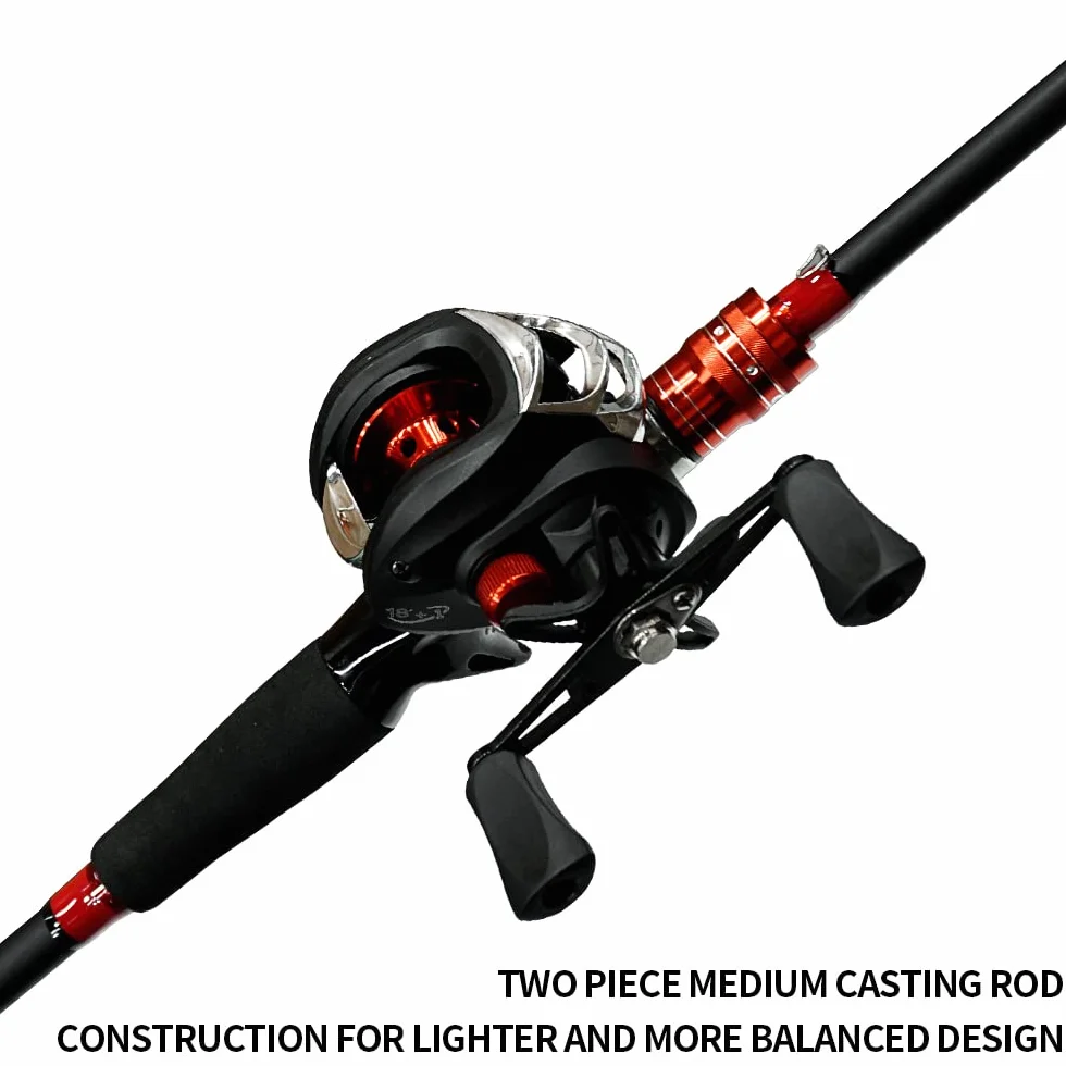 Kilitn Combo de caña de Pescar y Carrete, Carrete de Cebo Combinado de baitcasting, 1,8M 2,1M Varilla de Fibra de Carbono Envuelta en Fibra de Vidrio Duradera de 2 Piezas con Mango cómodo de EVA