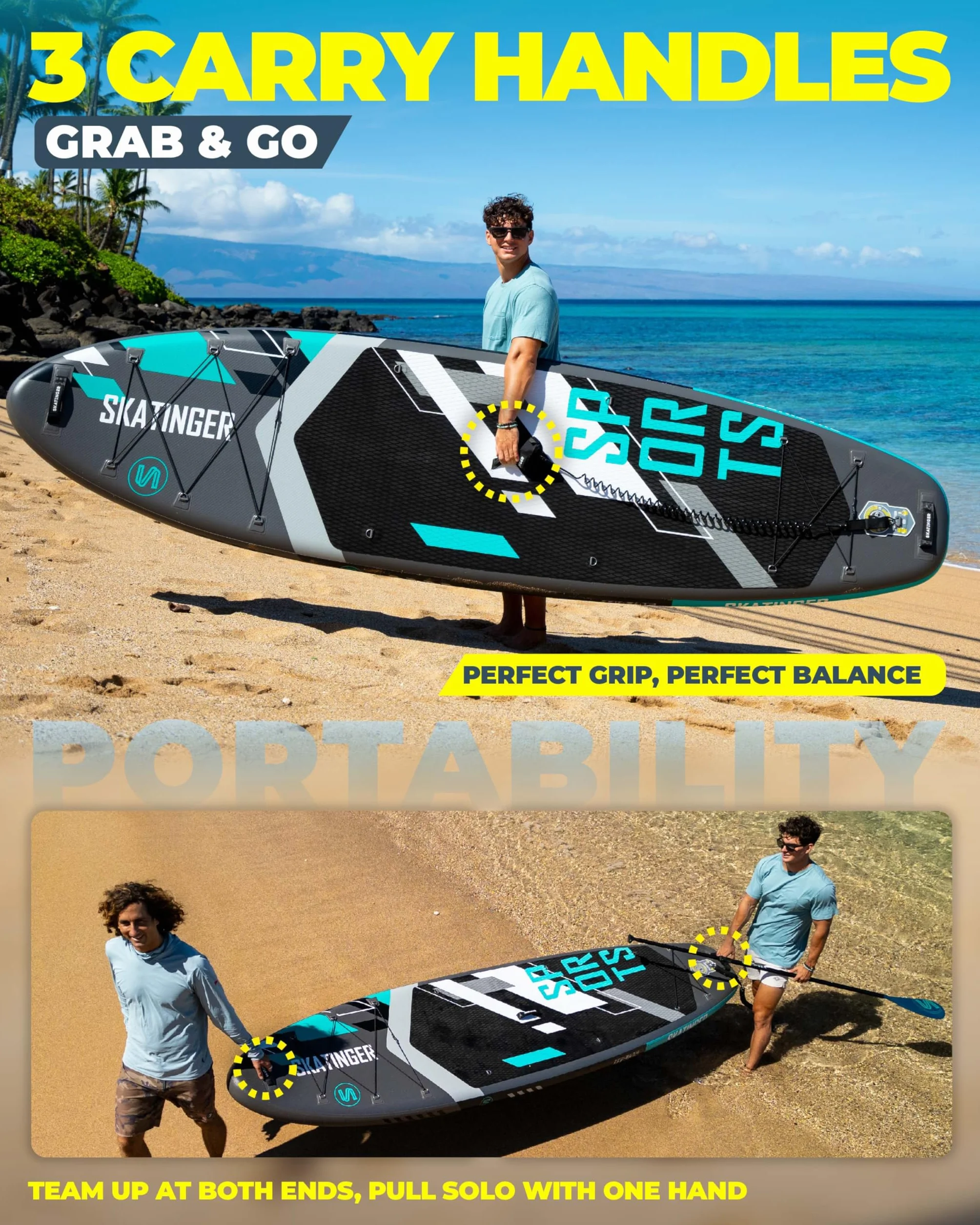 Skatinger Tabla de remo inflable súper ancha de 11 pies 6 x 35 pulgadas, tabla de surf de remo ancha ultra estable para 2 + 1 personas/familia/tamaño grande con correa para el hombro, mochila de 100