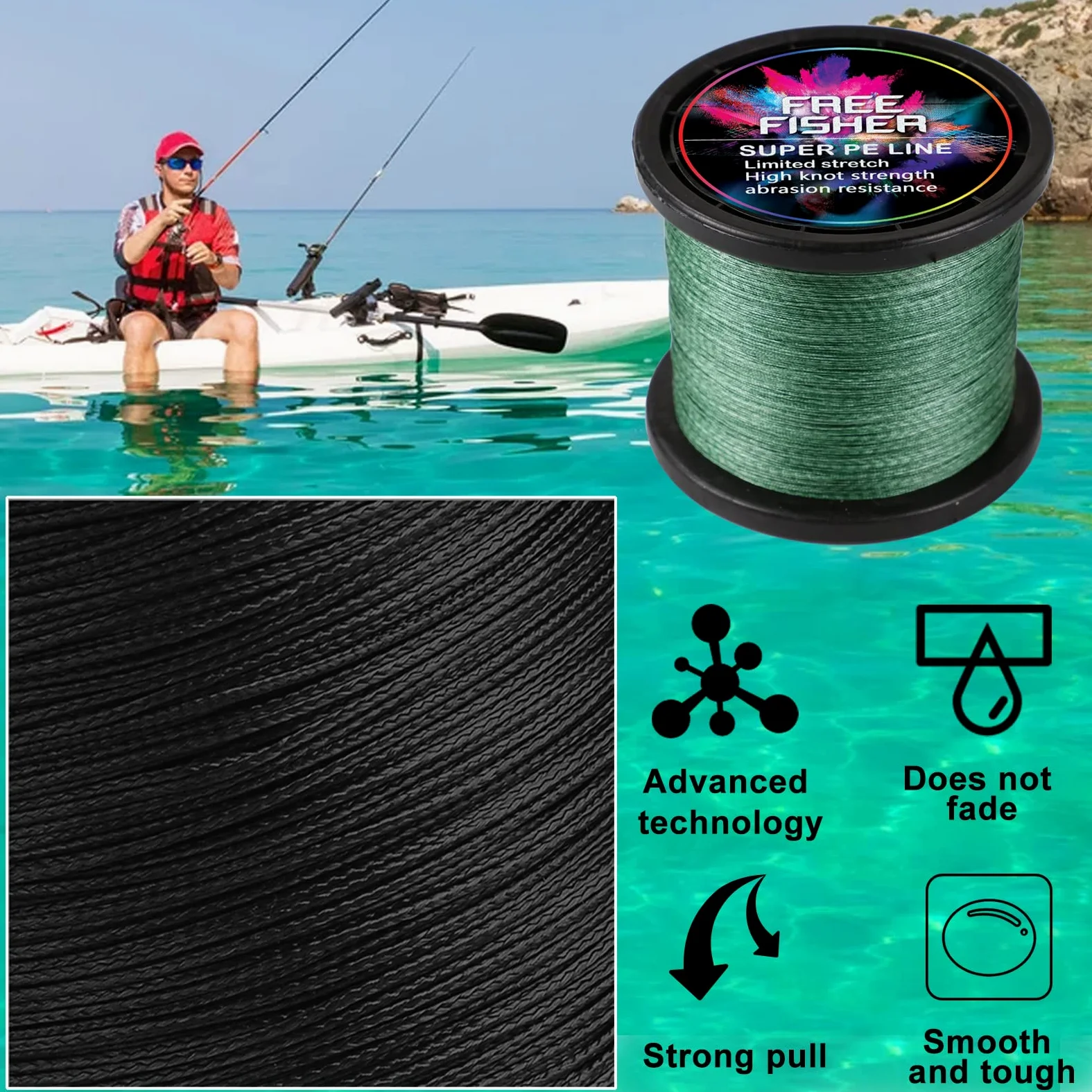 Sedal Trenzado Pesca 300m/1000m 8 Trenzados Resistentes Desgaste Suaves Hilos de Pesca PE Fuerte Tensión Línea Mar Pesca Línea 5.4-90kg, Verde Militar (1000m), 12# (0.60mm/61kg)