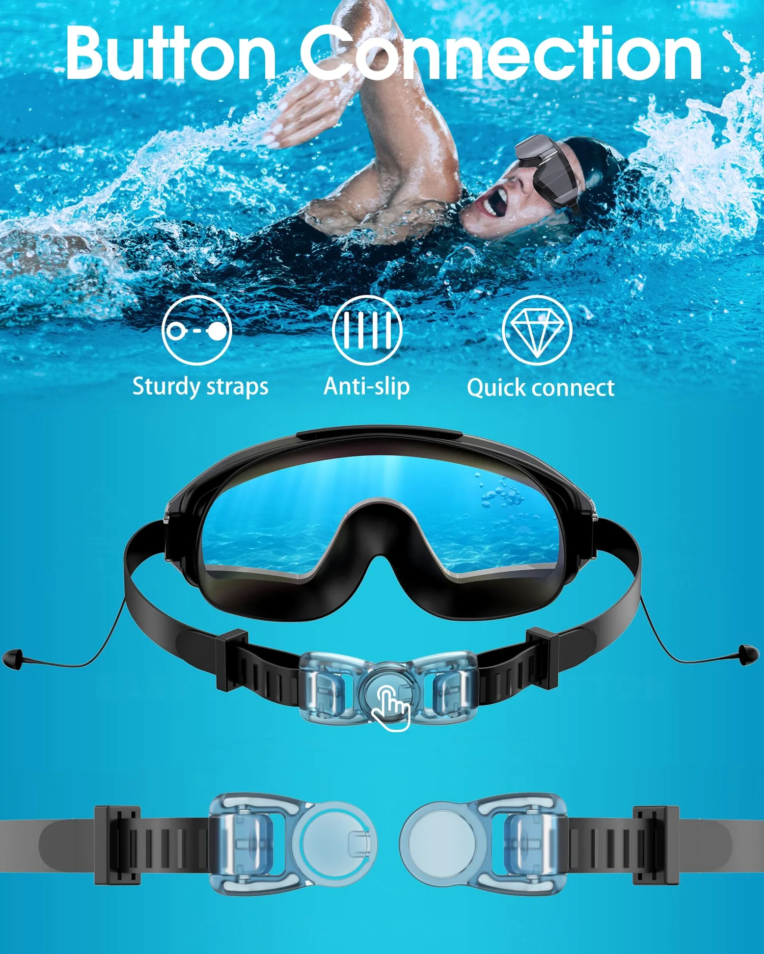 Gafas de natación para hombres y adultos, gafas de natación antivaho de cobertura completa, lentes UV de 3 colores y desmontables