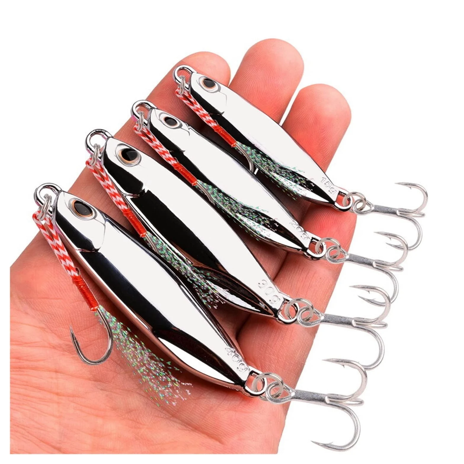 XILILHC Lote De 10 Cucharas De Metal Fundido, 10g, 15g, 20g, 30g, 40g | Juego de señuelos con anzuelo, señuelo de pesca de lubina, cebo Artificial