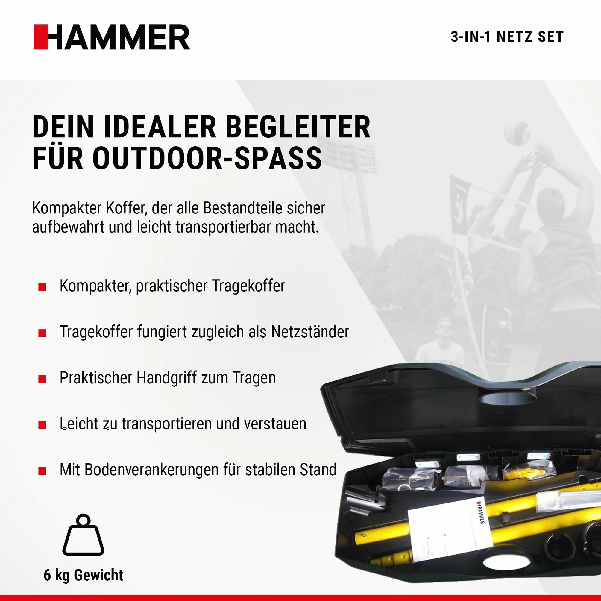 Hammer Set de Red 3 en 1 - Red Móvil de Voleibol, Bádminton y Tenis