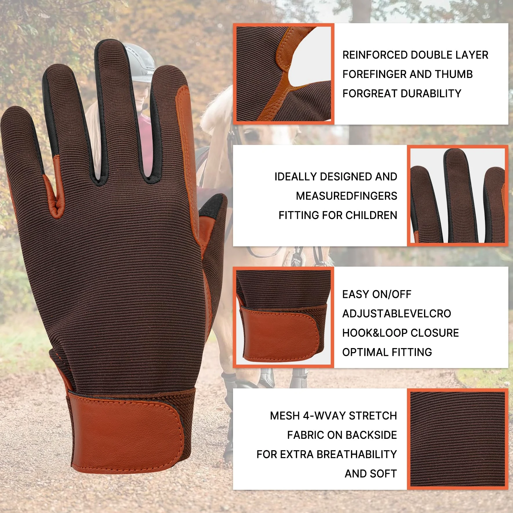 Thapower Guantes de equitación 100% cuero para mujer, resistentes al viento y transpirables, guantes de equitación