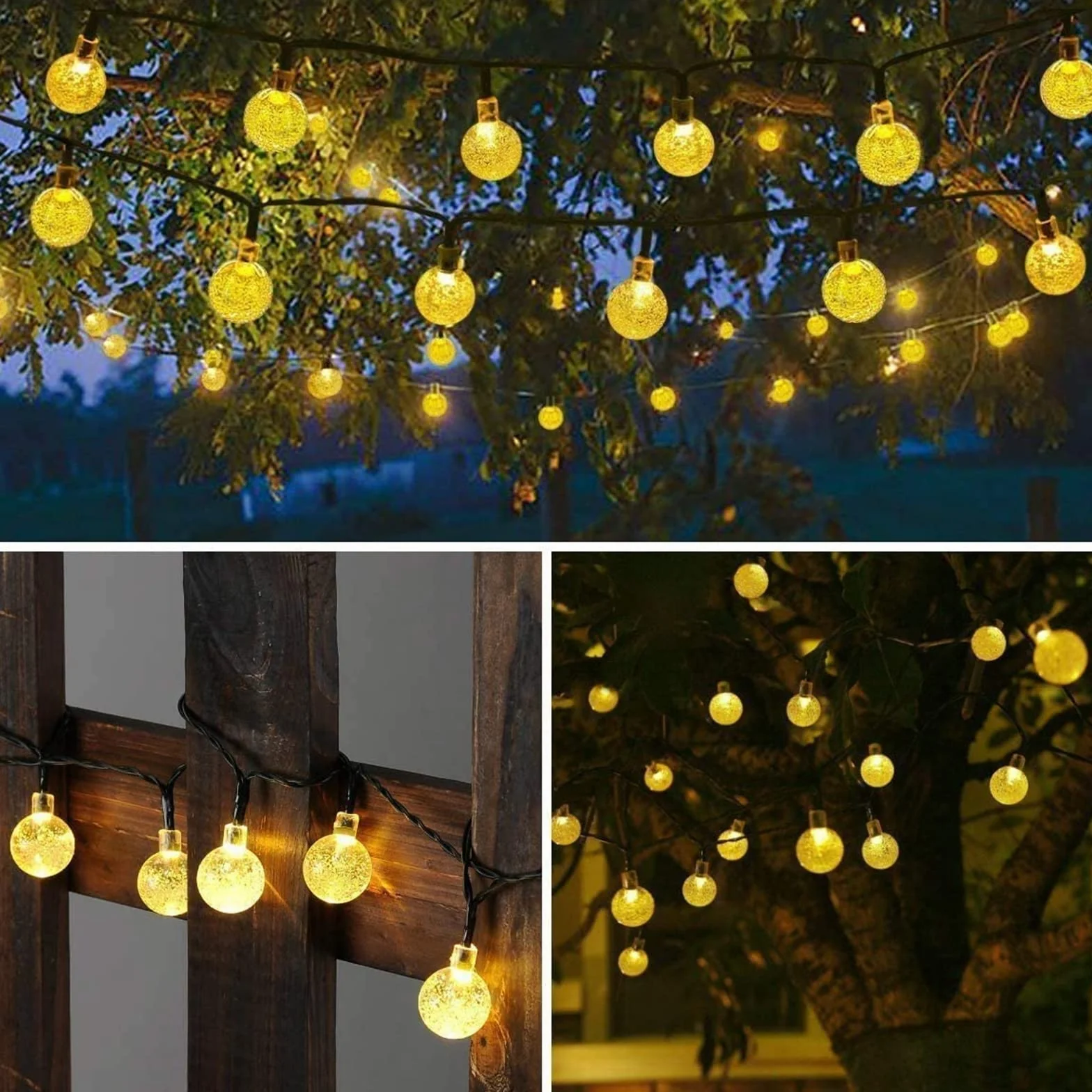 Moxled Guirnaldas Luces Exterior Solares 11M 60 LED Impermeable 8 Modos Cadena de Luces Solar para Jardín Patio Blanco Cálido