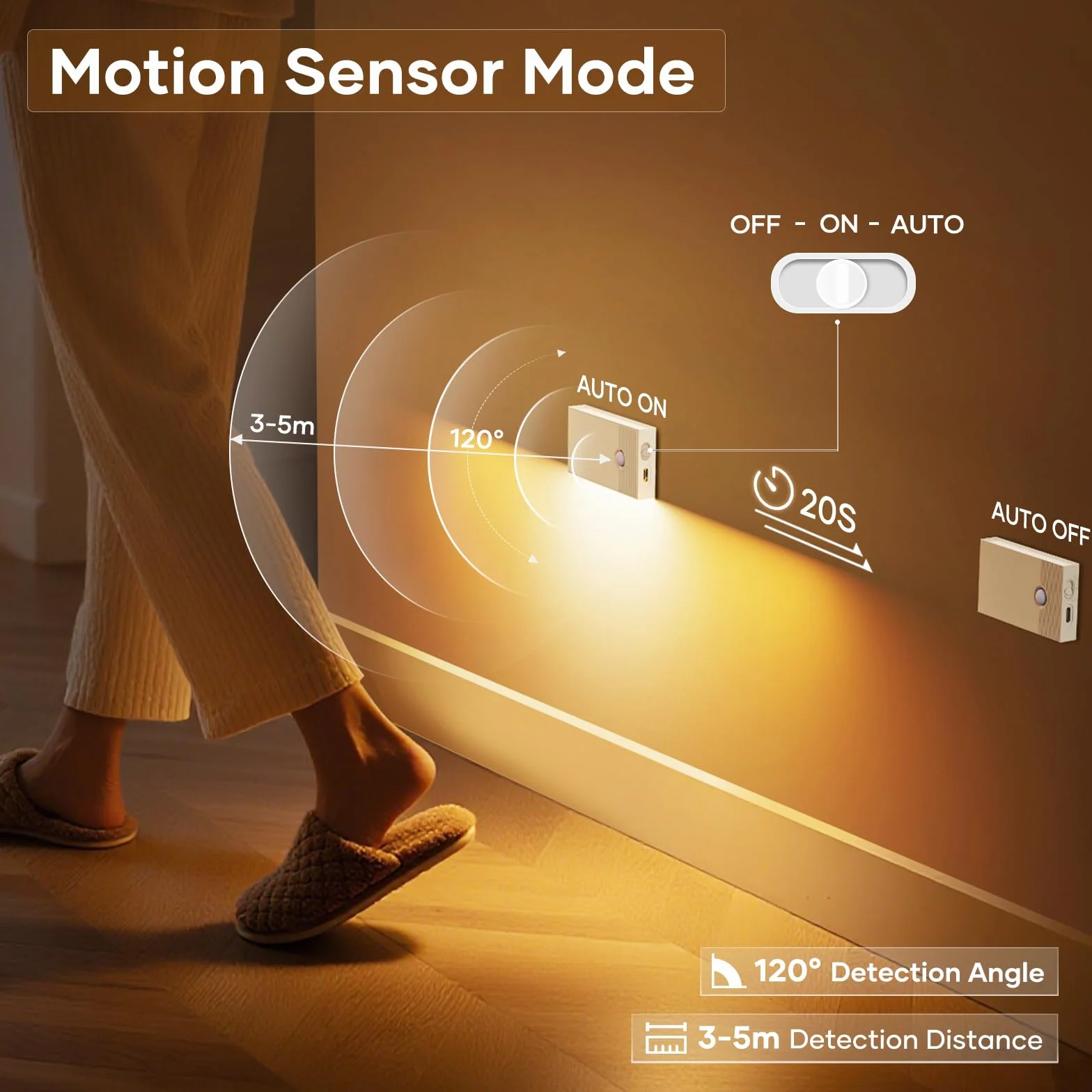 Luz Nocturna con Sensor de Movimiento, 4 Piezas Recargable LED, 3 Modos, Blanco