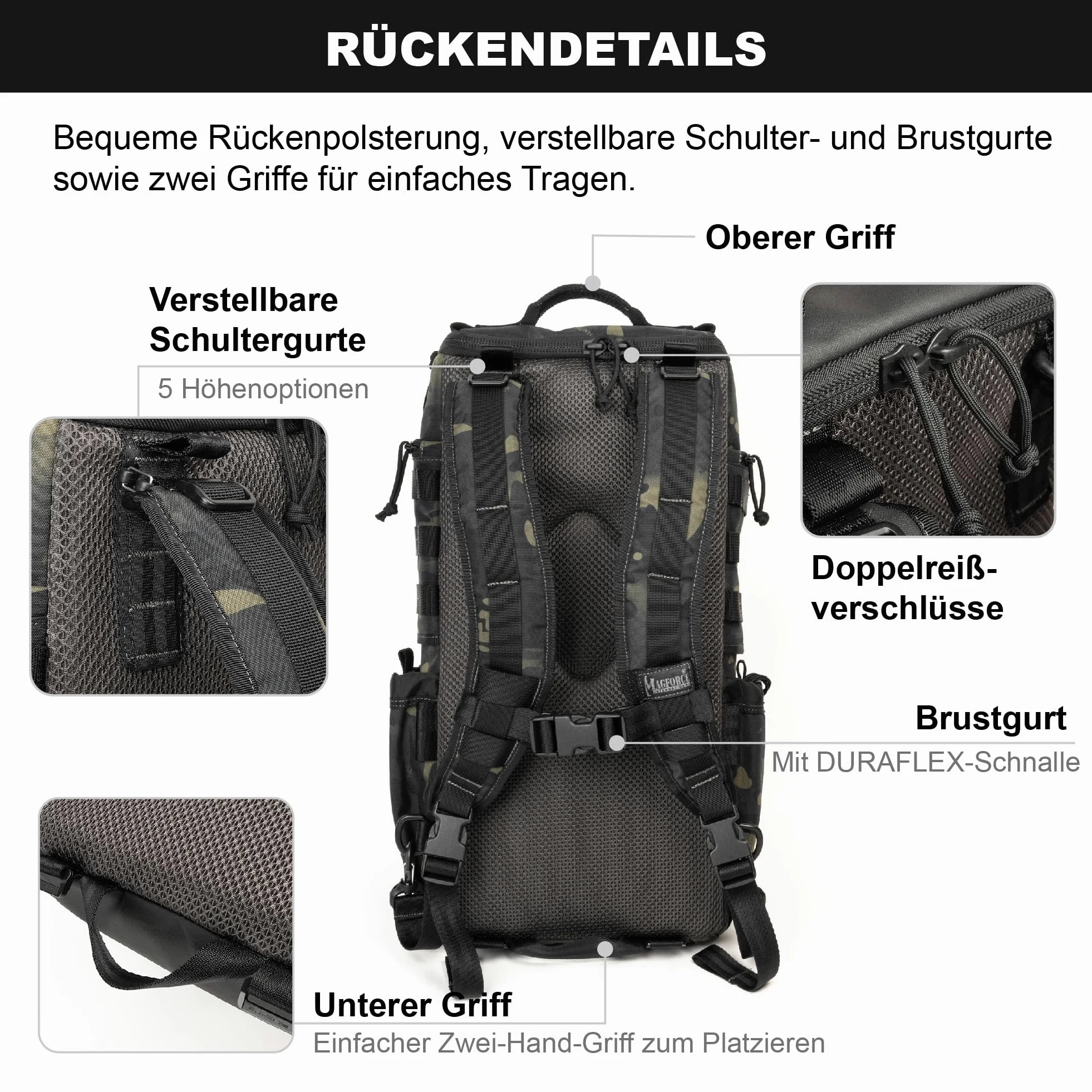 Magforce Tactical Raider - Mochila militar Molle de 25 litros, ligera y compresible, nailon balístico, compartimento para portátil, mochila de senderismo al aire libre con muchos bolsillos y correa