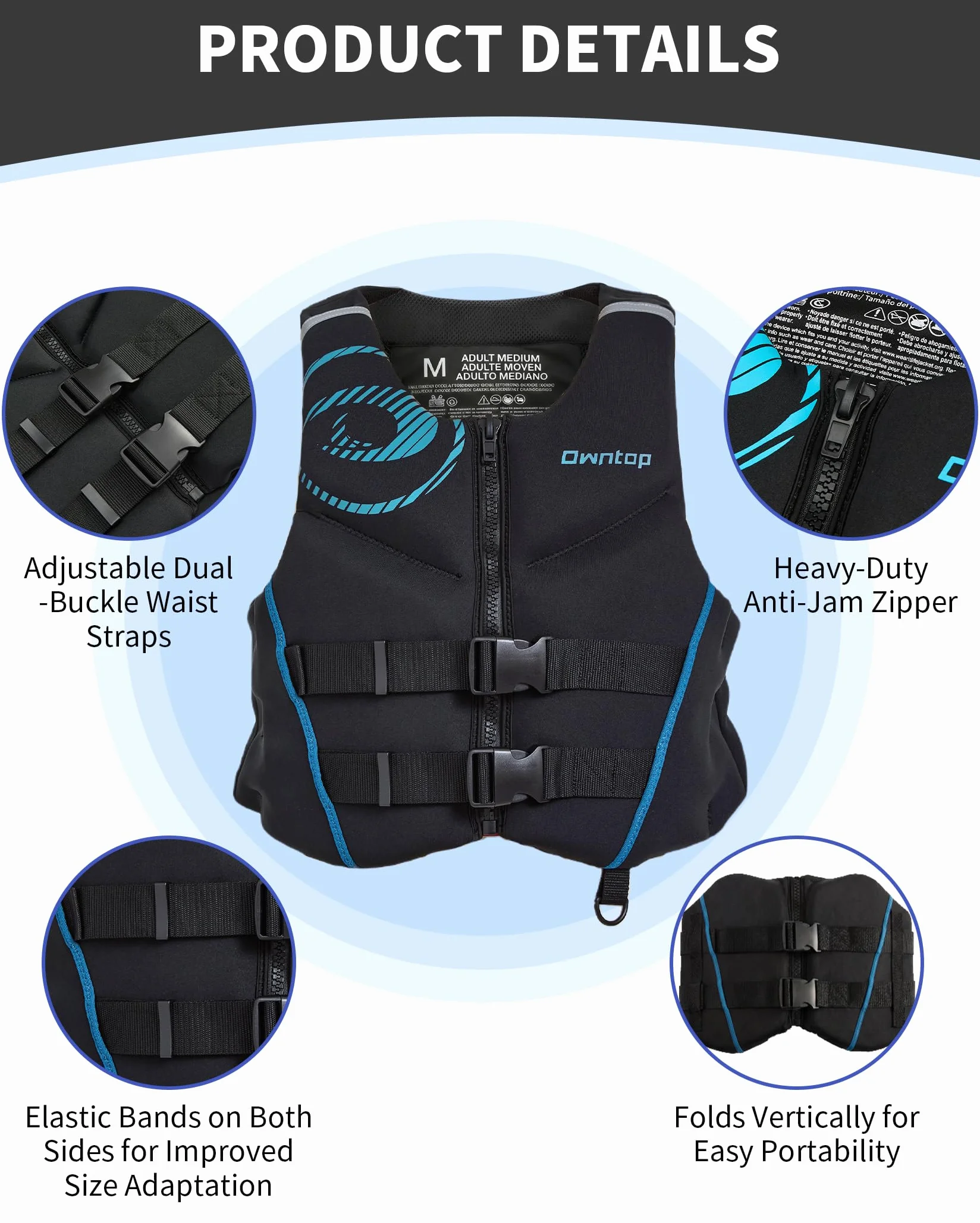 Owntop Ayuda a la Flotabilidad para Adultos | Chaleco de Natación de Neopreno Ligero | Chaleco de Flotabilidad Plegable con Doble Correa de Ajuste para Kayak, Paddle y Navegación