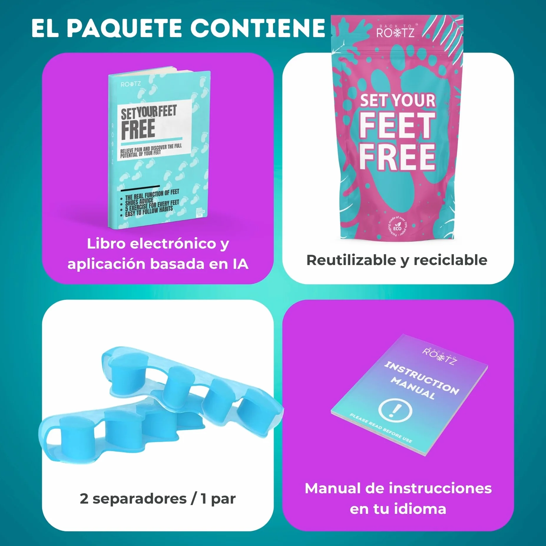 Rootz Separadores de Dedos de los Pies Corrector de Juanetes 2 Piezas Silicona Azul