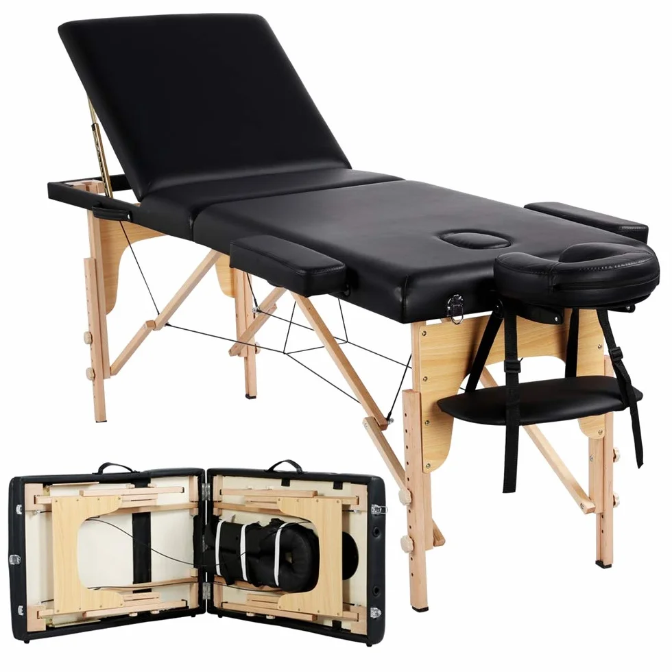 Yaheetech Camilla Masaje Plegable 3 Zonas 250kg 213x82cm Madera Haya
