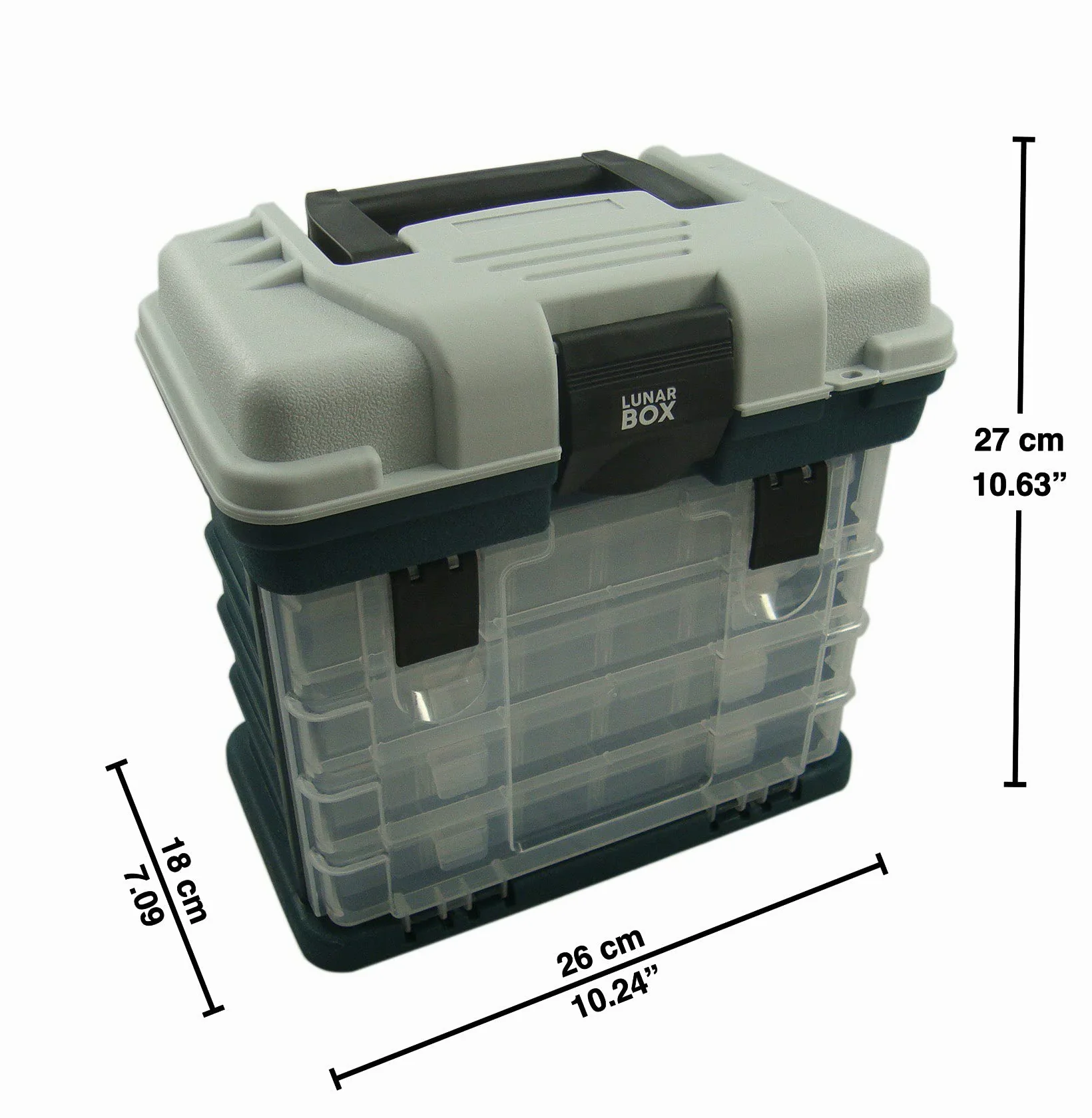 Lunar Box IG20333 Estuche 4 Compartimentos Ajustables Cajas de Almacenamiento, Caja de Aparejos de Pesca, Unisex Adulto, Gris y Verde, Talla única
