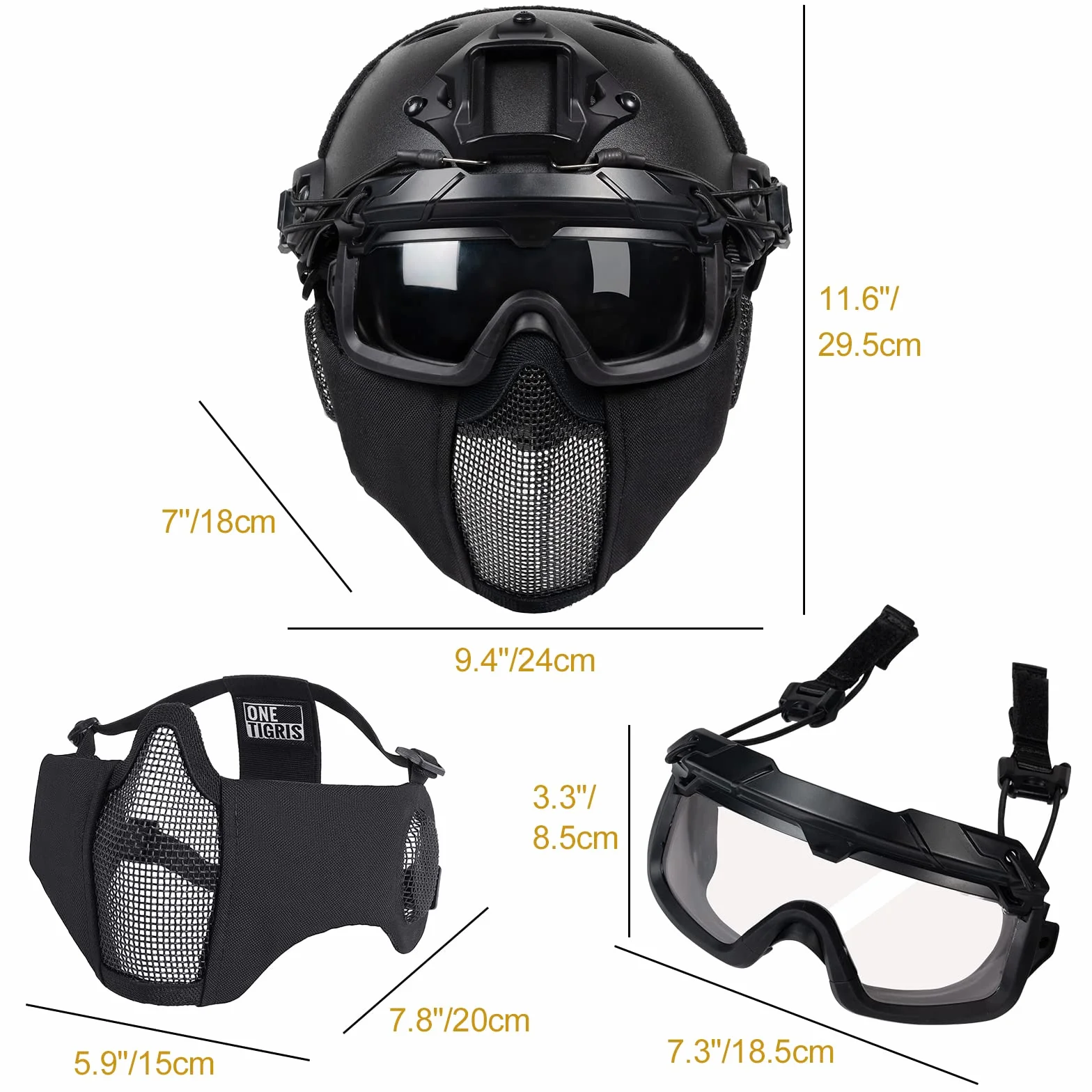 OneTigris Casco de Airsoft, Casco de Paintball Mich 2000 con máscara y Gafas para Airsoft Paintball