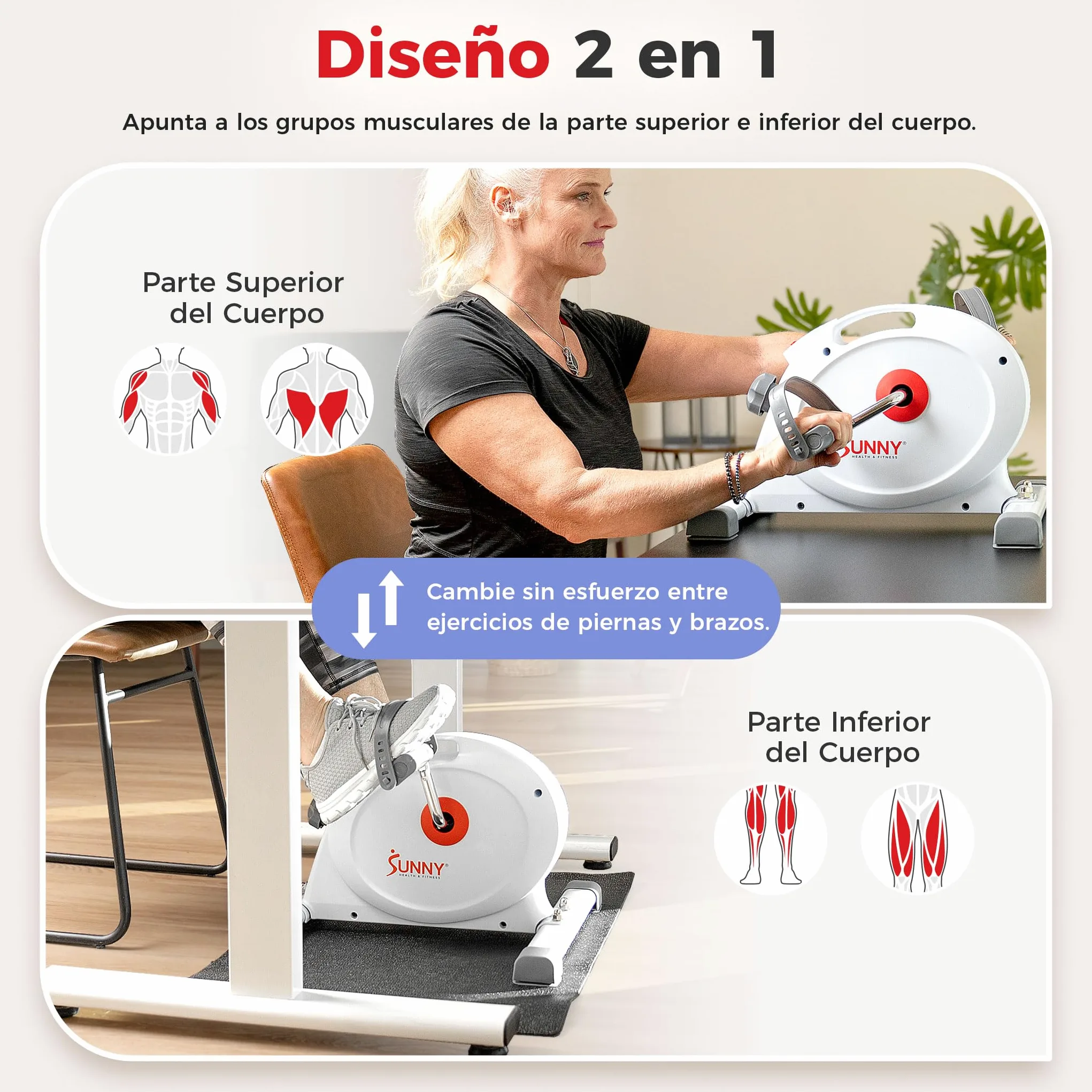 Sunny Health & Fitness | App SunnyFit, Pedaleo Bidireccional, Ciclismo de Bajo Impacto, Uso para Rehabilitación y Recuperación, Portátil, Silencioso