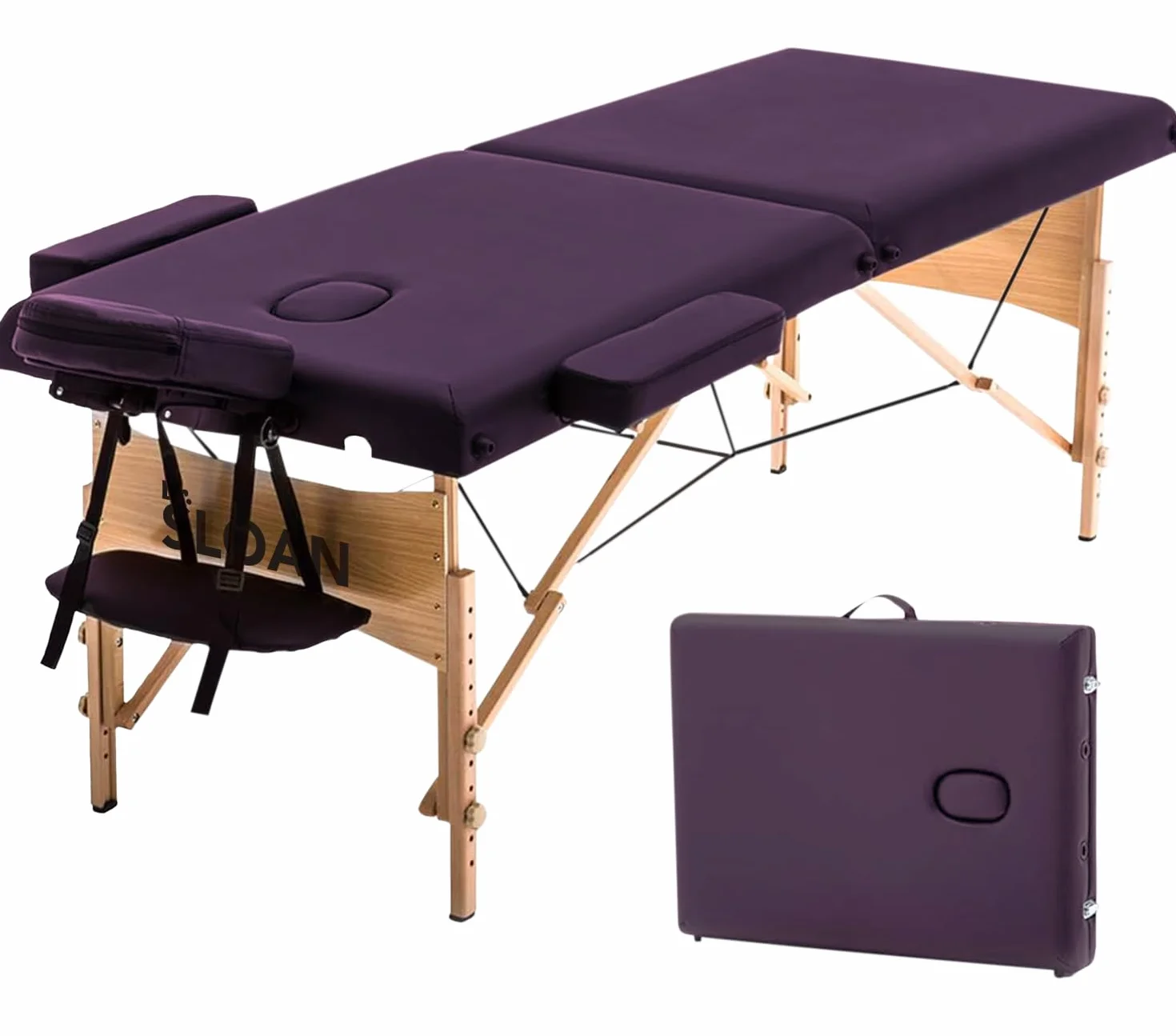 Sloan Camilla de Madera Profesional Plegable Portátil Tapizado Resistente Altura Ajustable para Fisioterapia Masajes Rehabilitación Burdeos