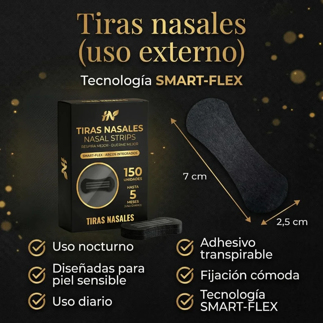 HN PACK AHORRO 150 Tiras Nasales Deportivas - Dilatador Nasal Antironquidos - Alivia Congestión Nasal - Nasal Strips Negras