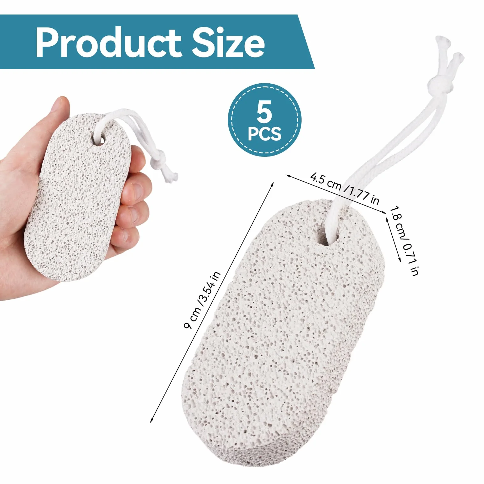 Piedra Pómez Natural para Pies 9 x 4.5 cm, Lima Exfoliante Eliminar Piel Muerta, Gris
