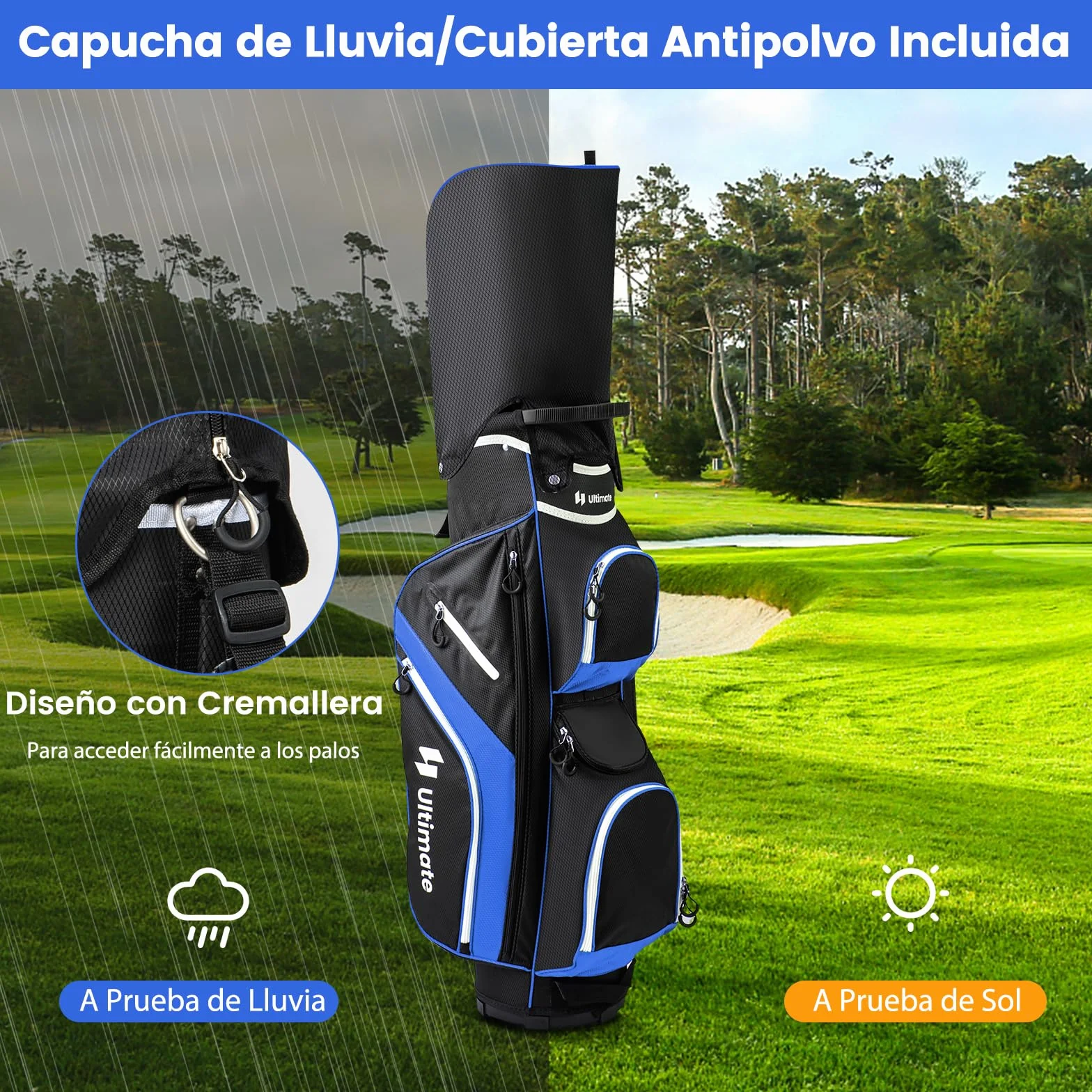 COSTWAY Bolsa de Golf, Bolsa de Palos de Golf con Separadores Superiores de 14 Vías, 9 Bolsillos, Enfriadora, para Zapatos, Soporte para Paraguas y Cubierta para Lluvia
