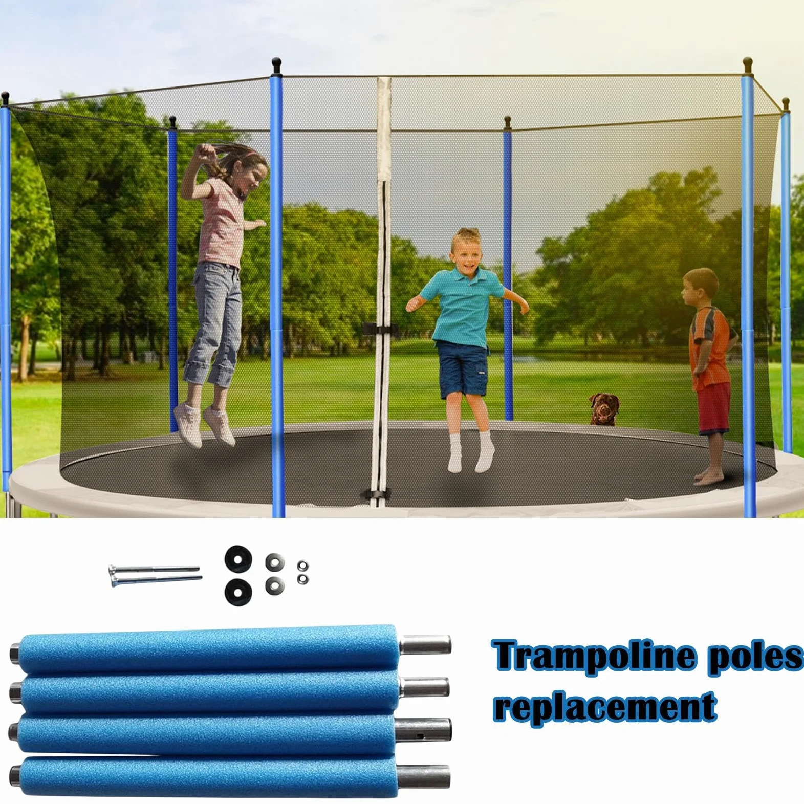Palos De Trampolín De Repuesto: Vivienda Tubos Rectos Con Espuma, Accesorios De Hardware De Red Para Trampolines Con Marco Redondo De 1,80 A 16 Metros | Para Montaje Seguro, Seguridad Al Aire Libre Y