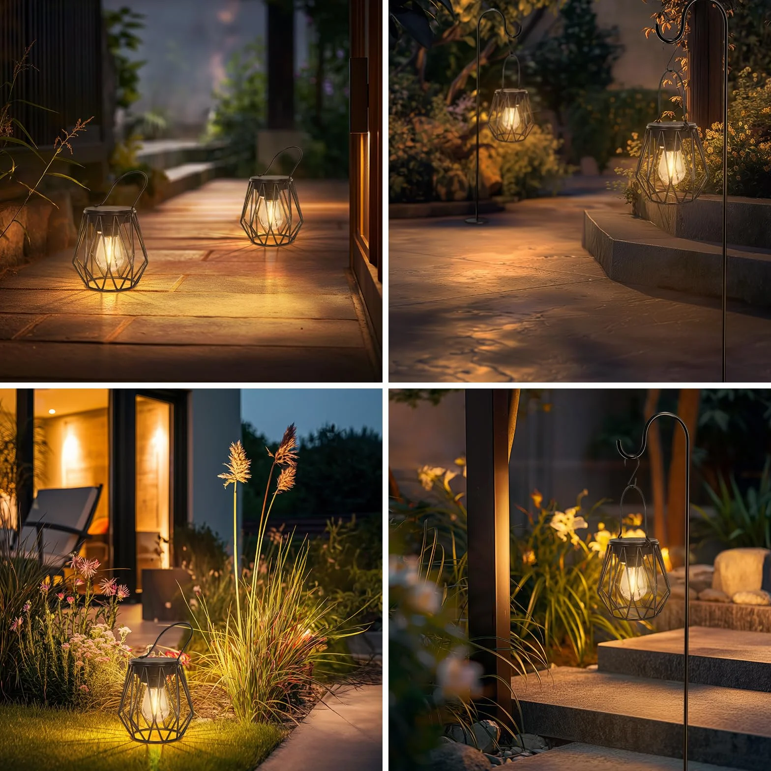 Farolillos Solares Exterior LED 2 Lamparas Solares Colgante Metal IP65 Impermeable Jardin
