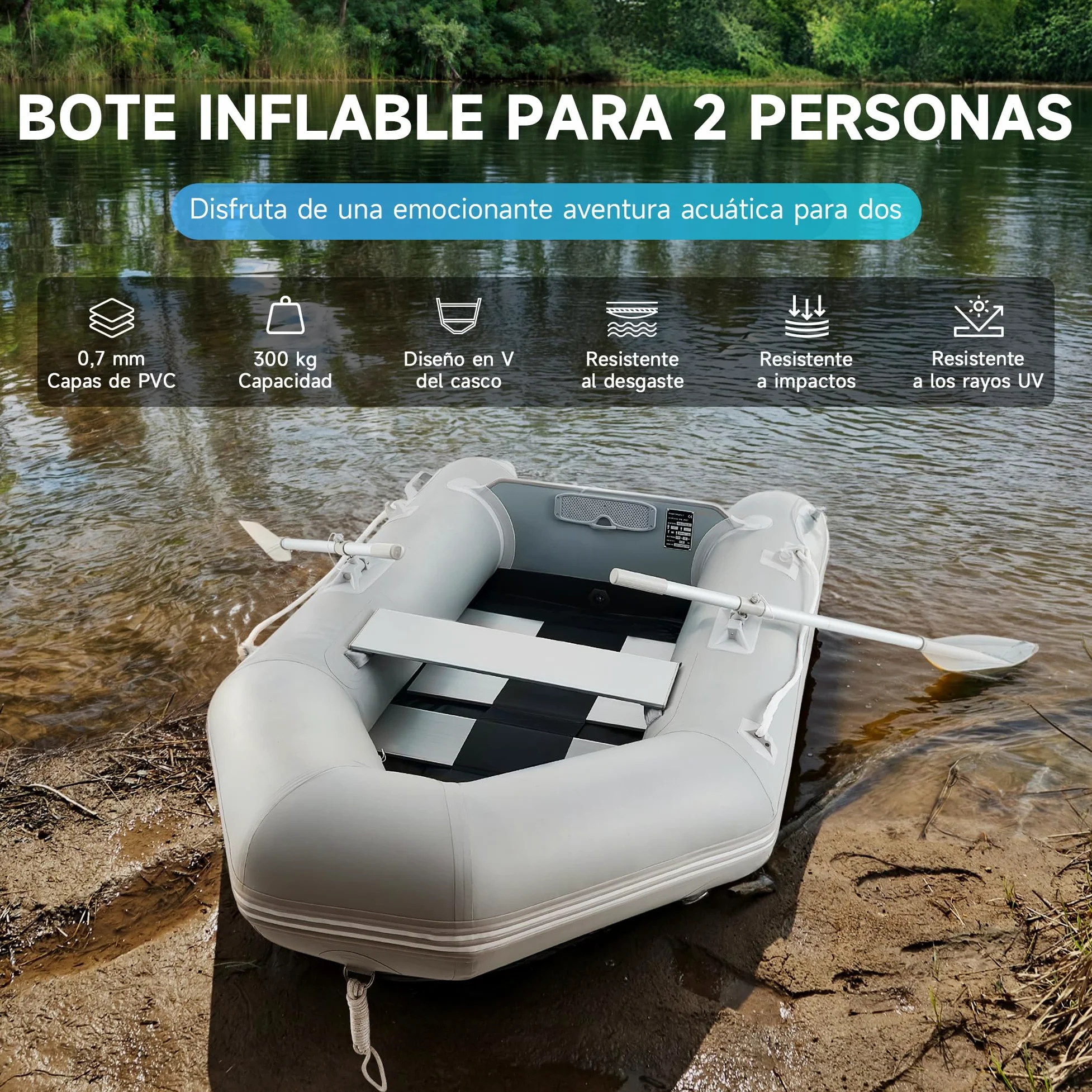CO-Z Bote Inflable para Adultos Bote Inflable para 4 Personas, Capacidad de 450 kg, Base de aleación de Aluminio para Pesca náutica, Juego Compatible con Motor fueraborda