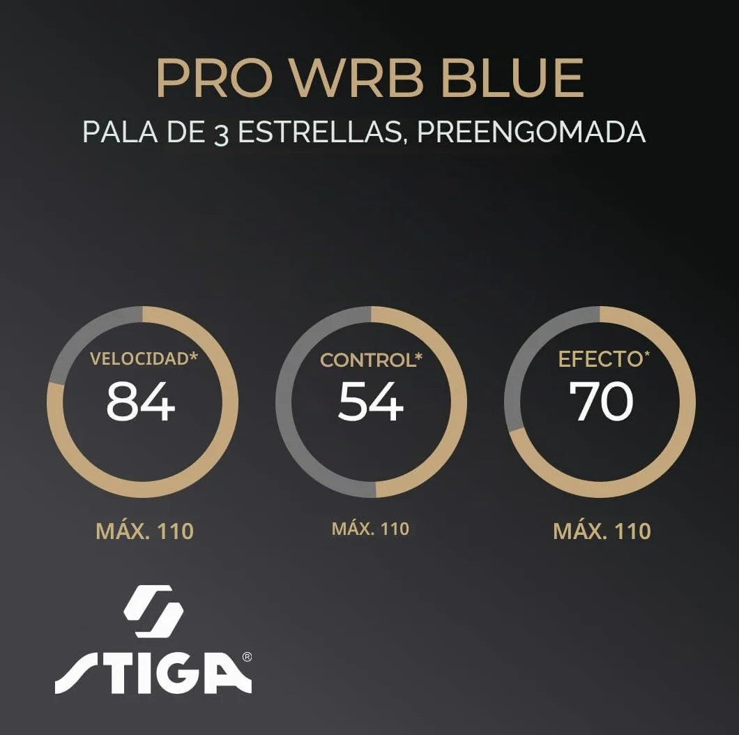 STIGA Raqueta de Ping Pong Pro WRB Blue Edition Pala Tenis Mesa 3 Estrellas Goma Azul