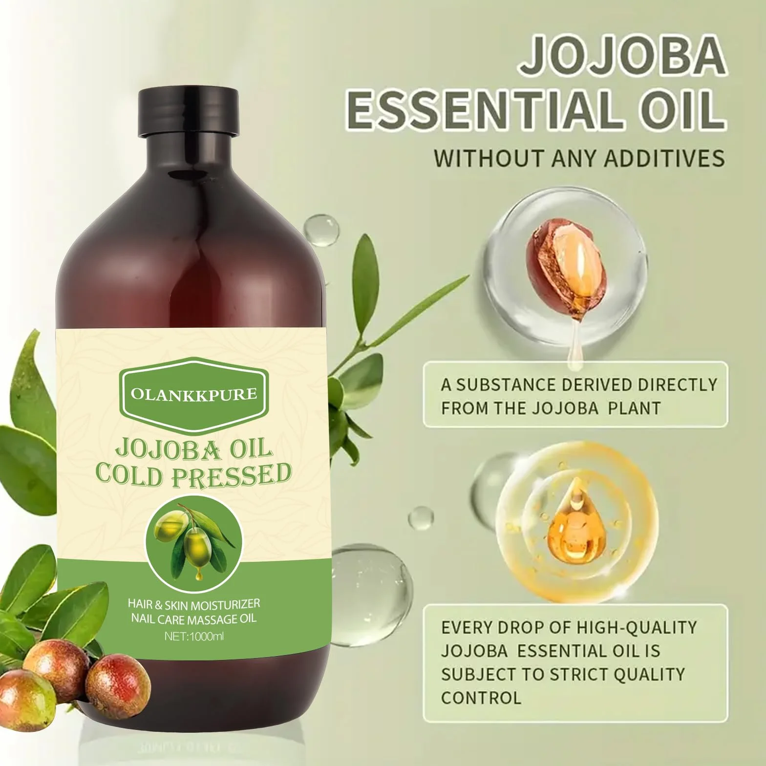 Aceite Portador de Jojoba 100% Puro Prensado en Frío 1000 ml