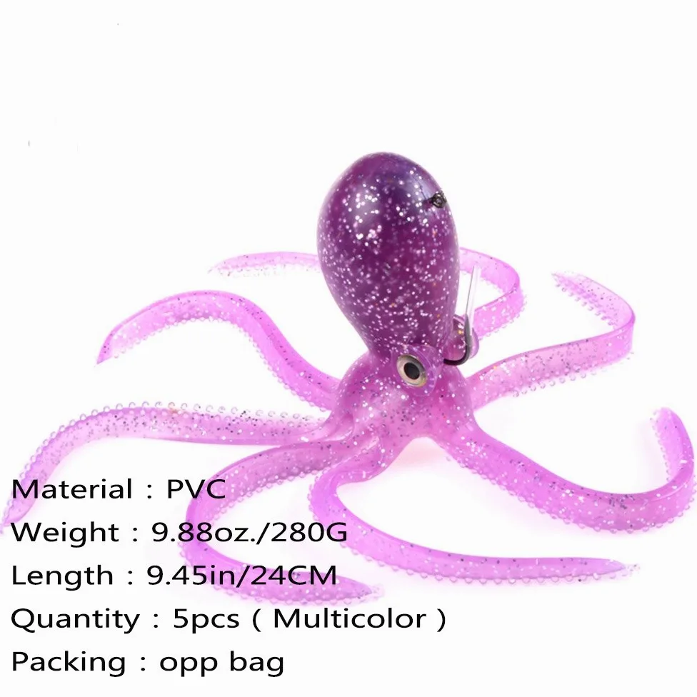 Pulpo Artificial Jig Head con señuelo con Falda de Plomo de Cola Larga para Pesca de Agua Salada Big Game (PVC, 9cm/18cm/24cm, opción