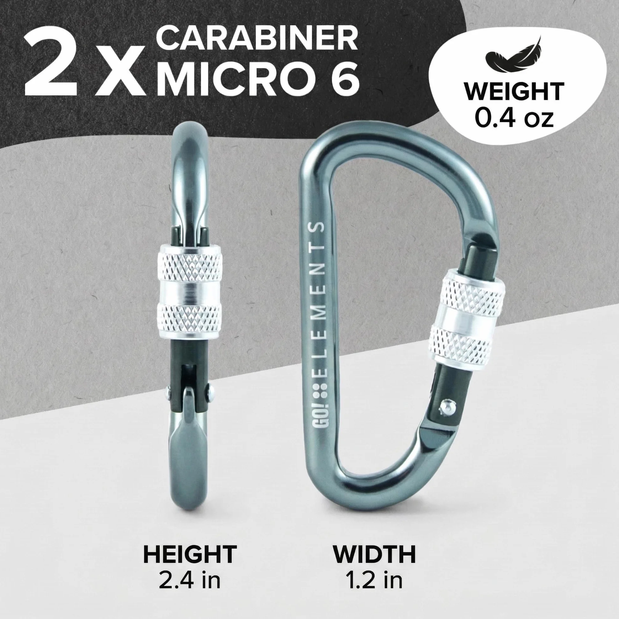 GO!elements Mini Mosquetón Micro 6 con tapón de Rosca, envase de 2 o 6 Unidades !