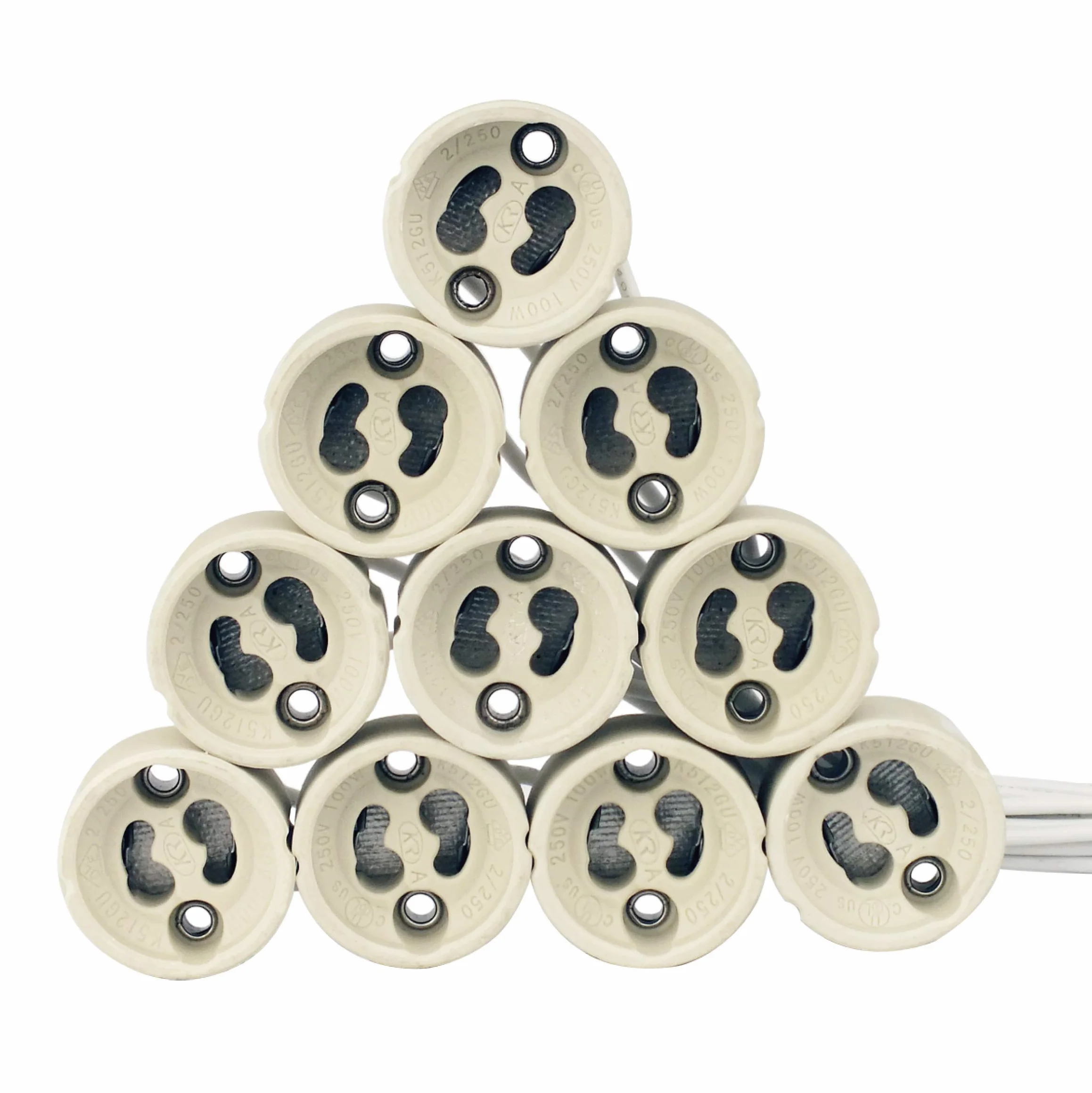 EACLL GU10 Bases para Lámparas, Casquillo Portalámparas Zócalo de Cerámica, Pack de 10, Con Cable de Silicona