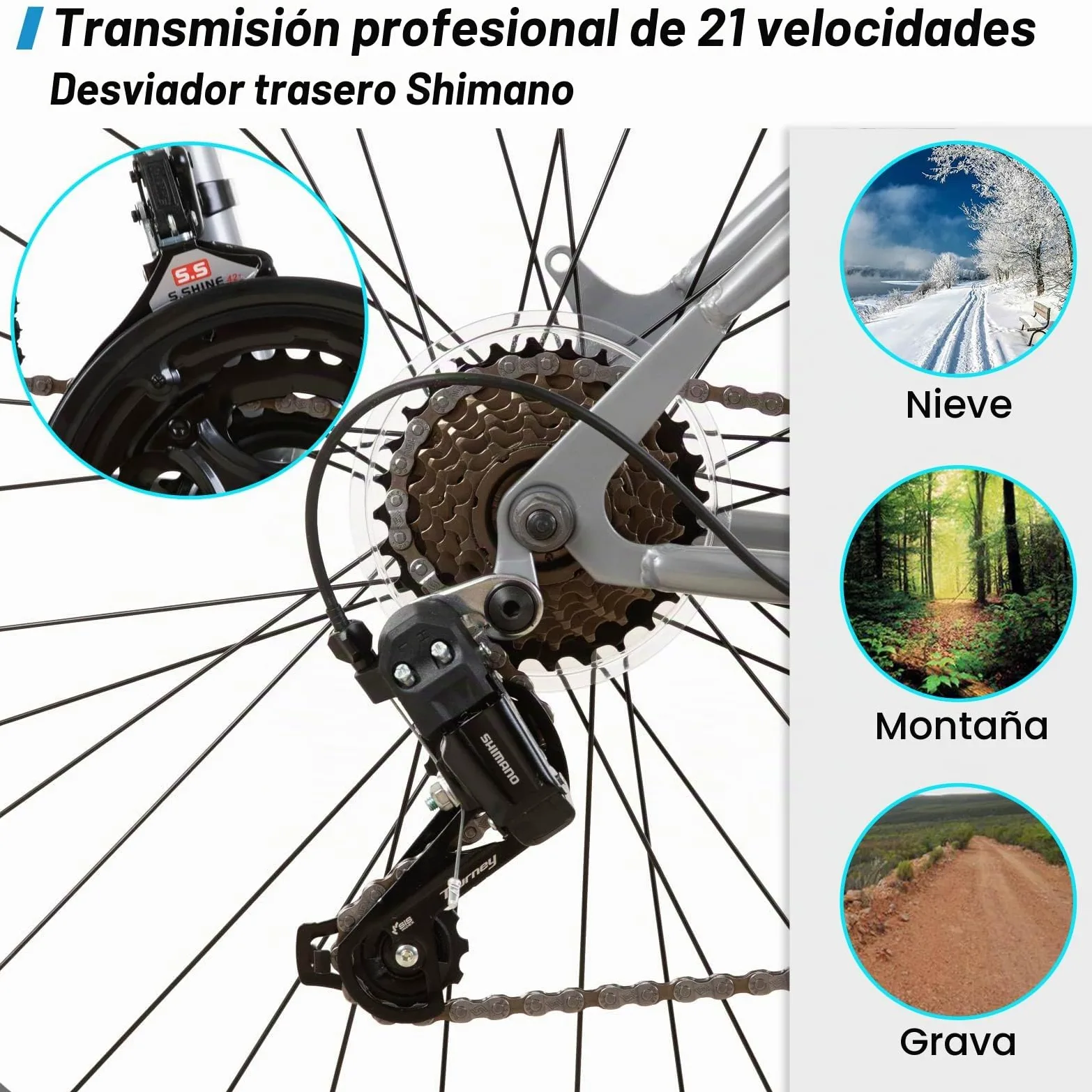 HILAND BAMCBASE Bicicleta de montaña de 26/27,5/29 Pulgadas, Cuadro de Acero de Alta Resistencia, 18/21 Velocidades, Frenos V-Brake, MTB Bicicleta para Hombres y Mujeres