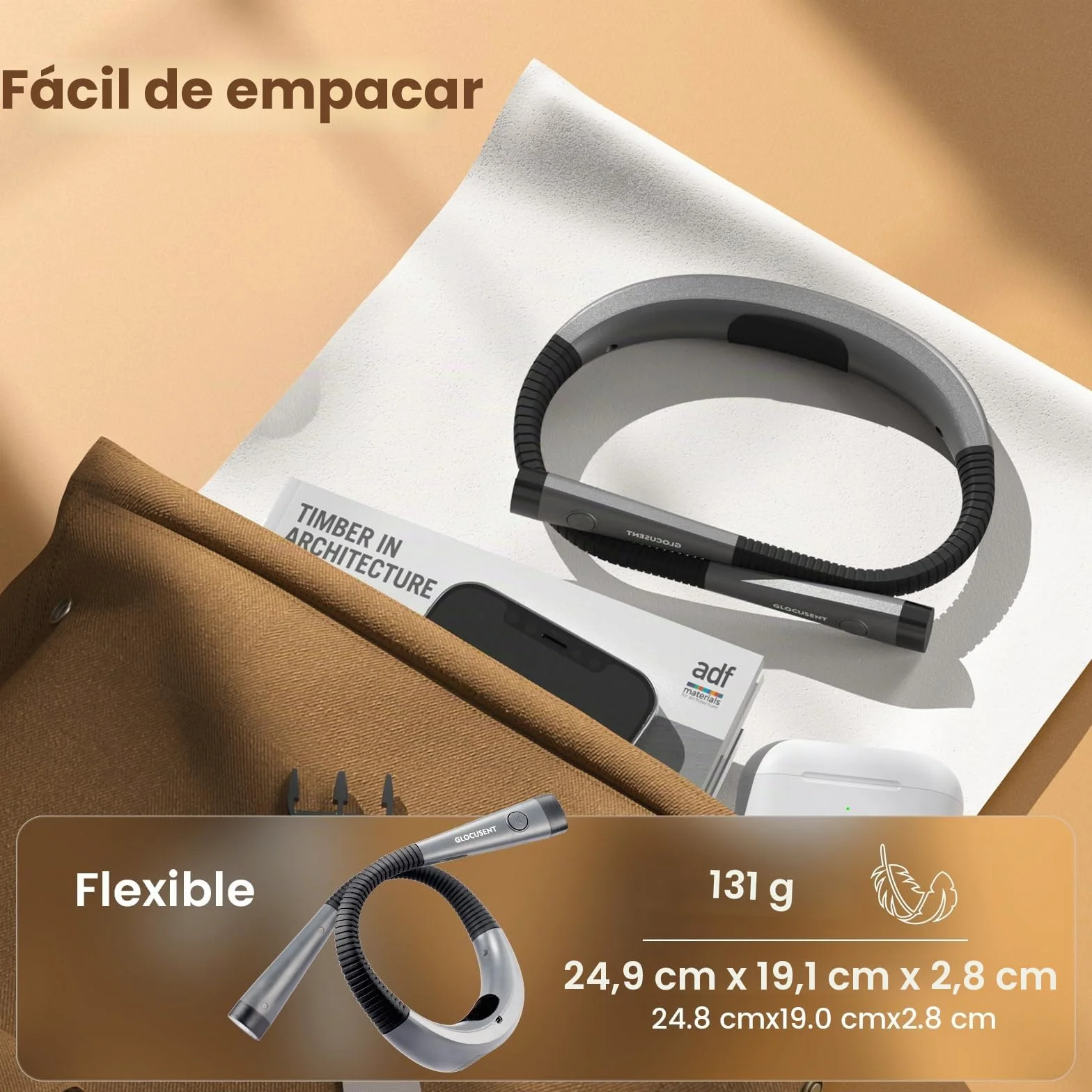 Glocusent Luz de Lectura, Lampara Recargable 3 Colores 6 Niveles Brazos Flexibles