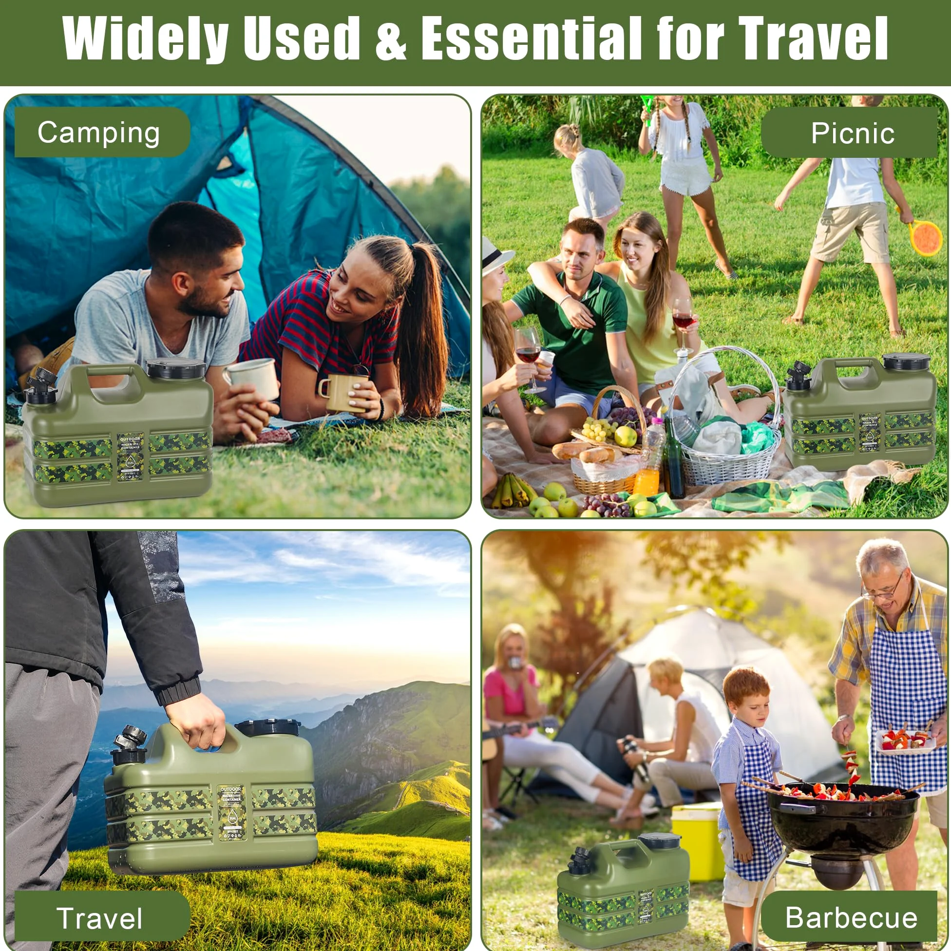 ASIEIT Bidón de Agua con Grifo de 11L, Bidón de Agua para Camping, Tanque de Agua Portátil Multiusos sin BPA, Tanque de Agua para Camping con Asas, Bidón Antifugas, para Emergencias y Exteriores
