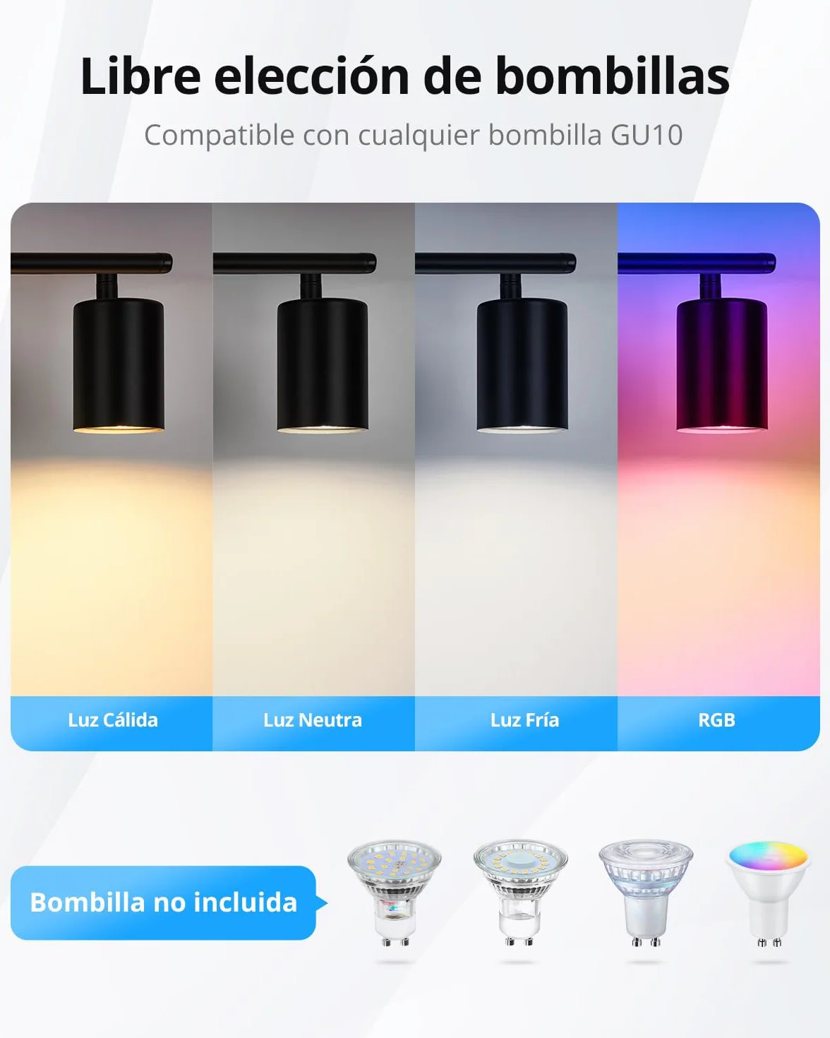 Gr4tec Lámpara de Techo Orientable 6 Focos LED GU10 Negro