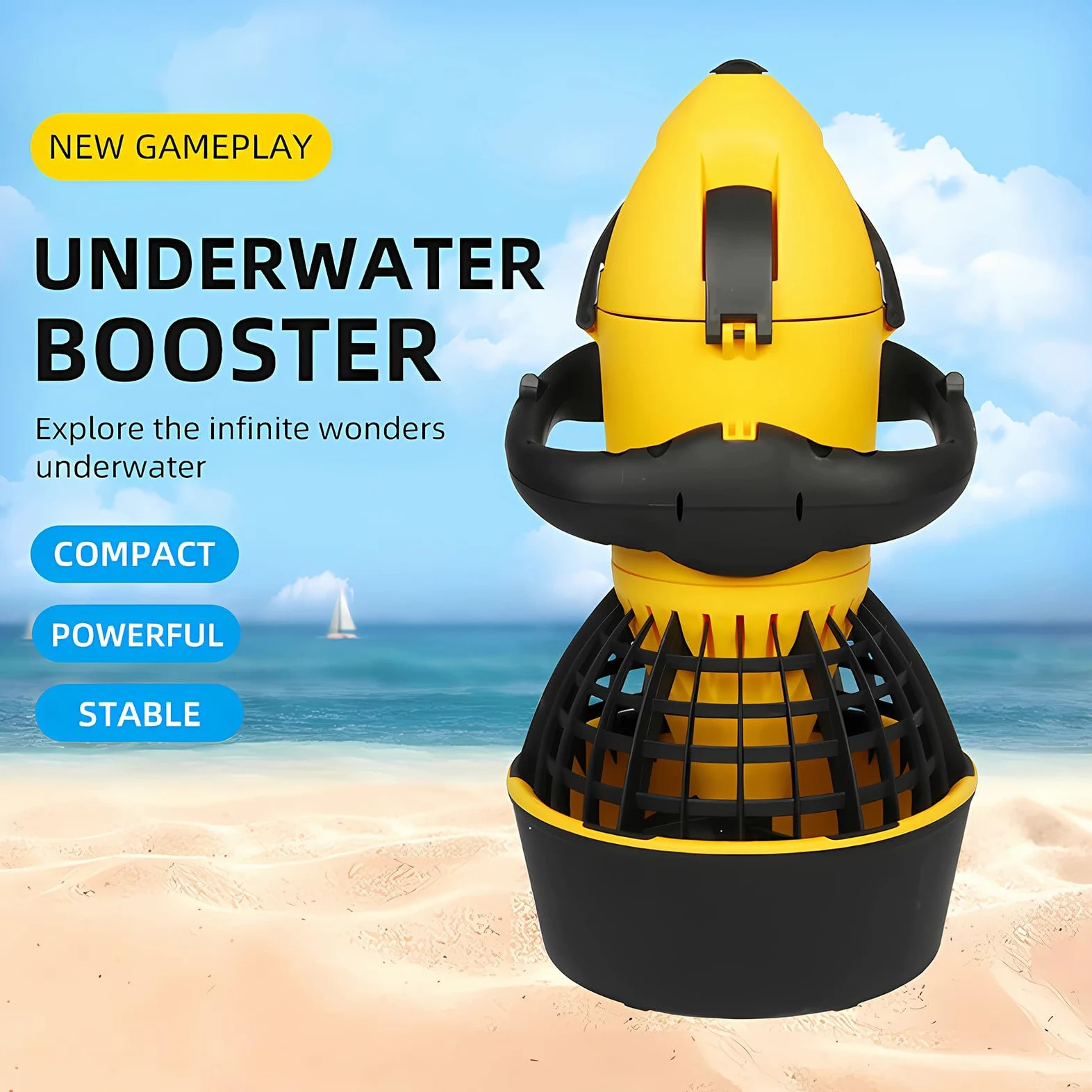 Sea Scooter - Impulsor de agua eléctrico para buceo, esnórquel, aventuras en la piscina, mango estable, batería de litio desmontable, motor sin escobillas