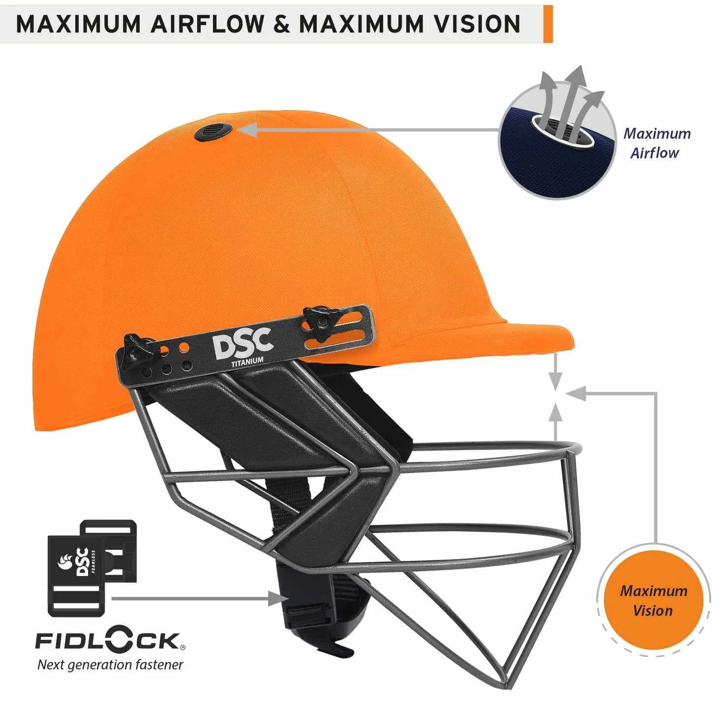 DSC Fort 44 Casco de críquet, Hombres, Naranja, XL