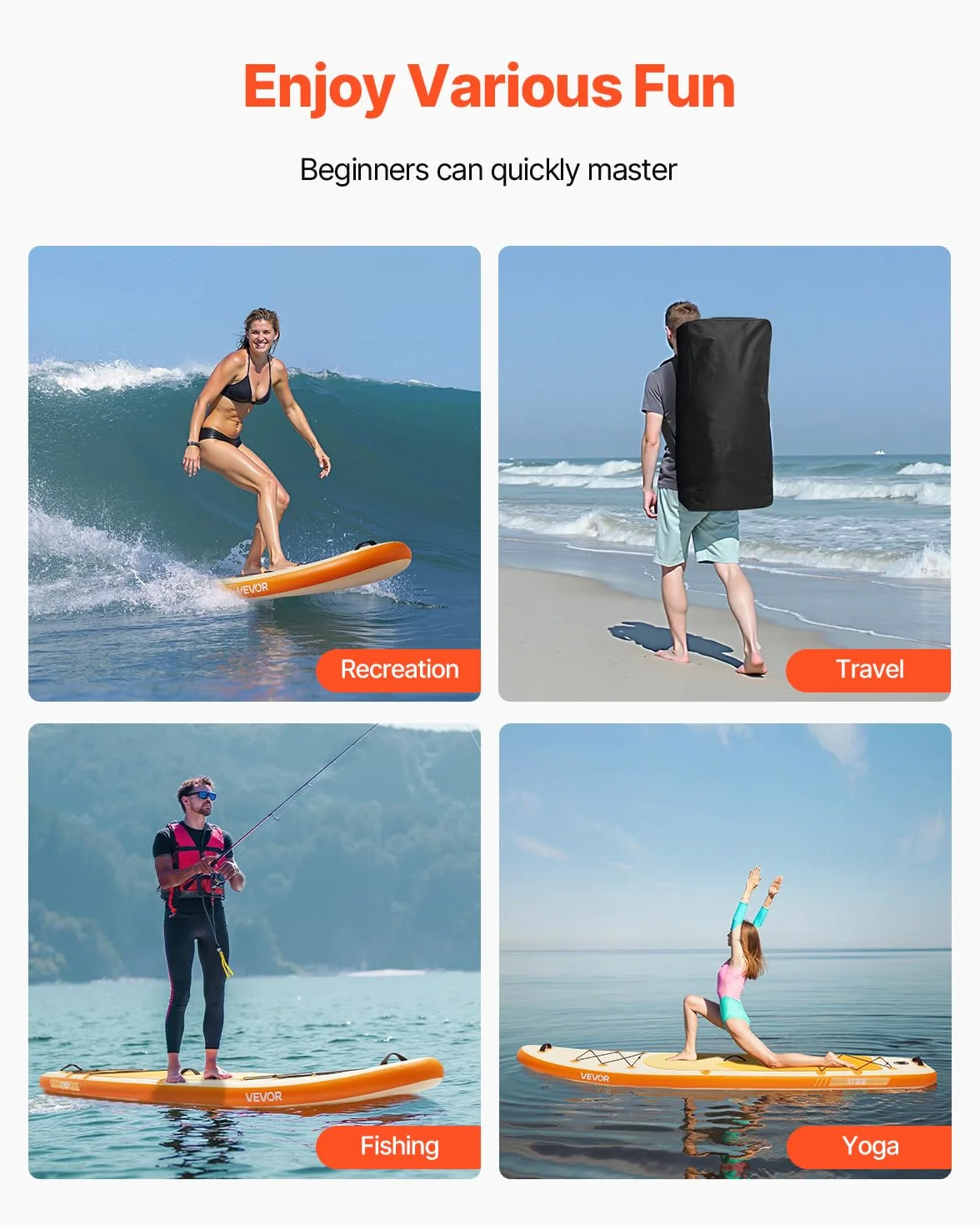 VEVOR Tabla de Surf Inflable Ultraligera con Bomba, Remo, Aleta, Mochila, Correa de Tobillo, Carga 150 kg