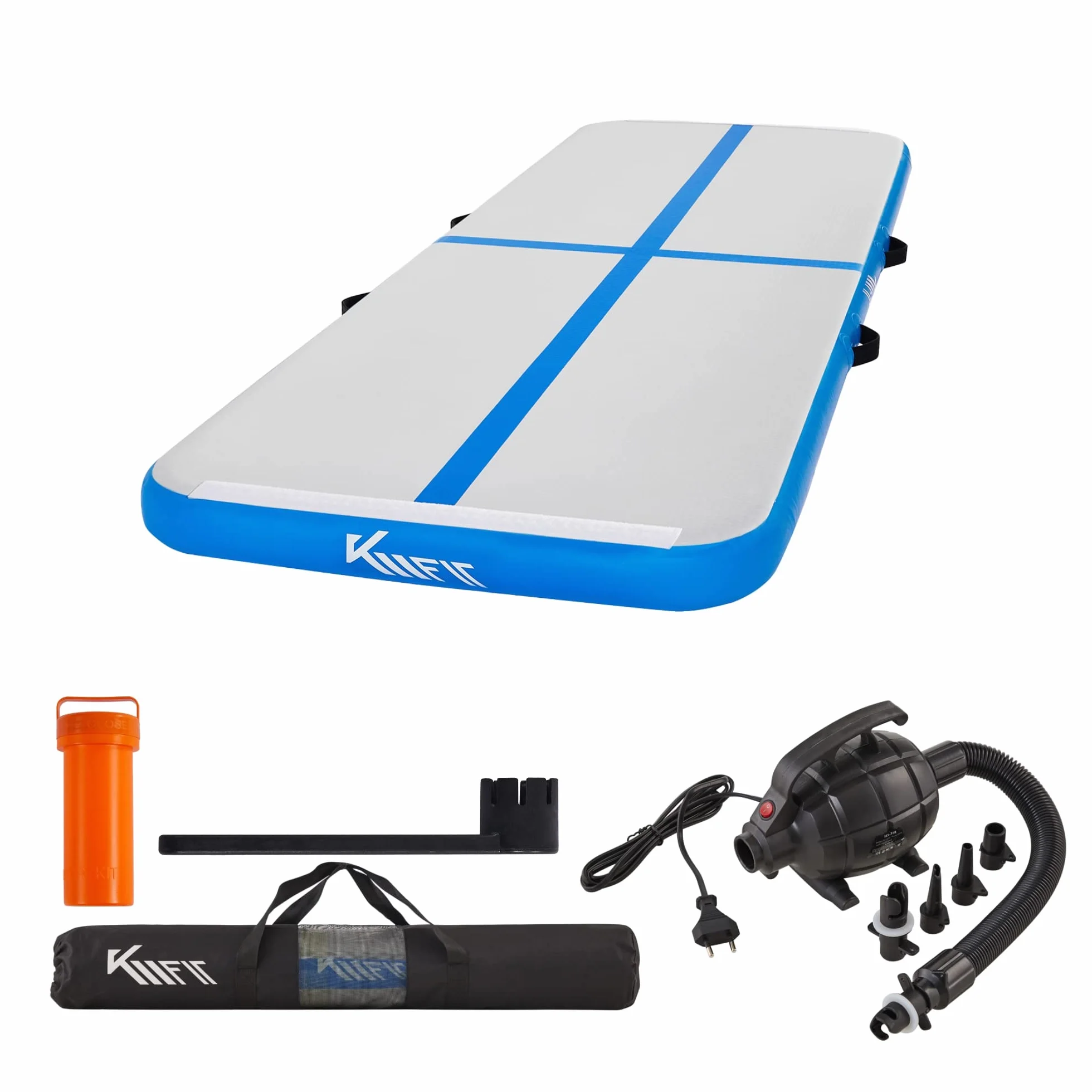 KM KM Fit Colchoneta hinchable Airtrack 5m esterilla fitness azul con bomba eléctrica y bolsa