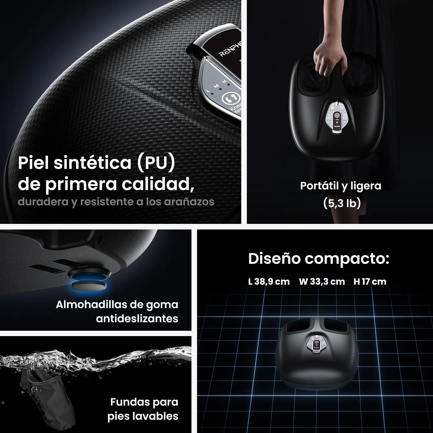 RENPHO Masajeador de pies con calor para fascitis plantar, Shiatsu, Compresión, 3 intensidades