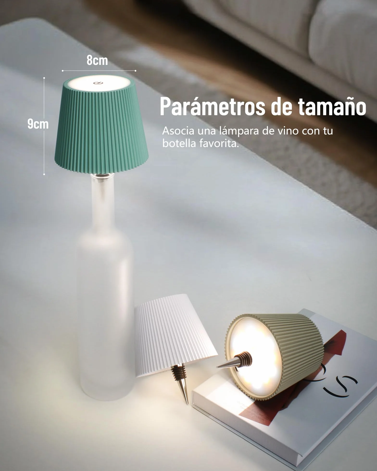 Lámpara Botella LED Blanca Recargable USB-C IP54 3 Tonos Regulables sin Cable
