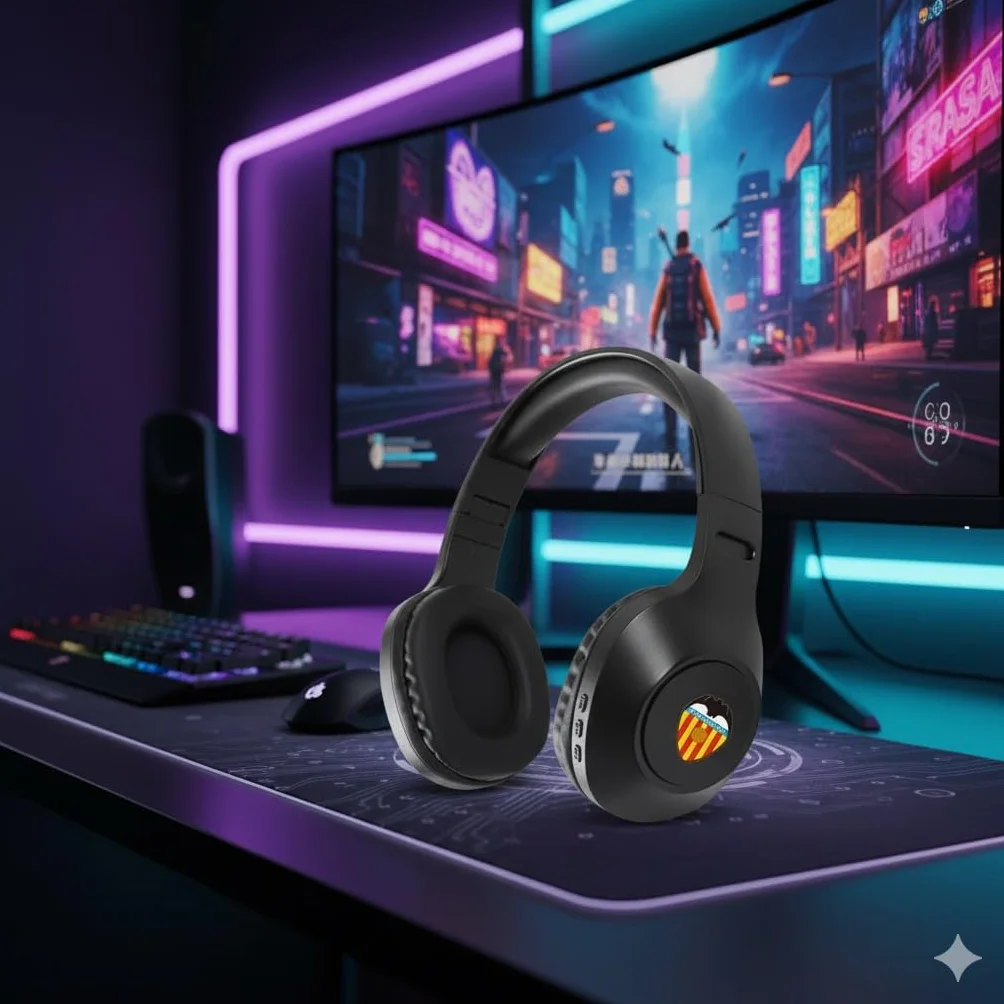 Genérico Auriculares Valencia CF – Modelos Gaming e Inalámbricos Bluetooth | Sonido Envolvente, Micrófono, LED y Diseño Oficial del Club (Bluetooth)