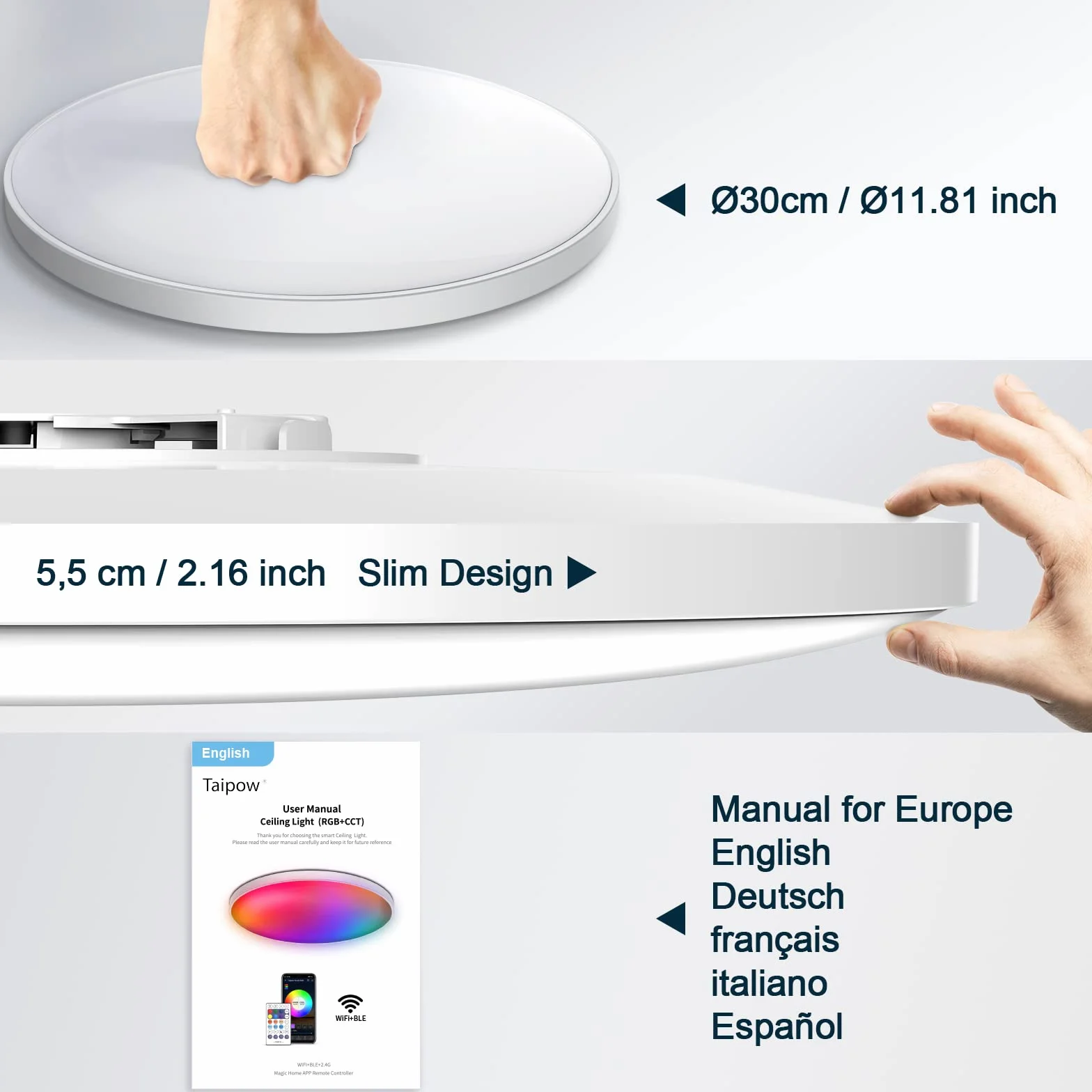 Lámpara Techo LED 30W RGB Regulable 2700K-6500K Compatible con Alexa & Google Home