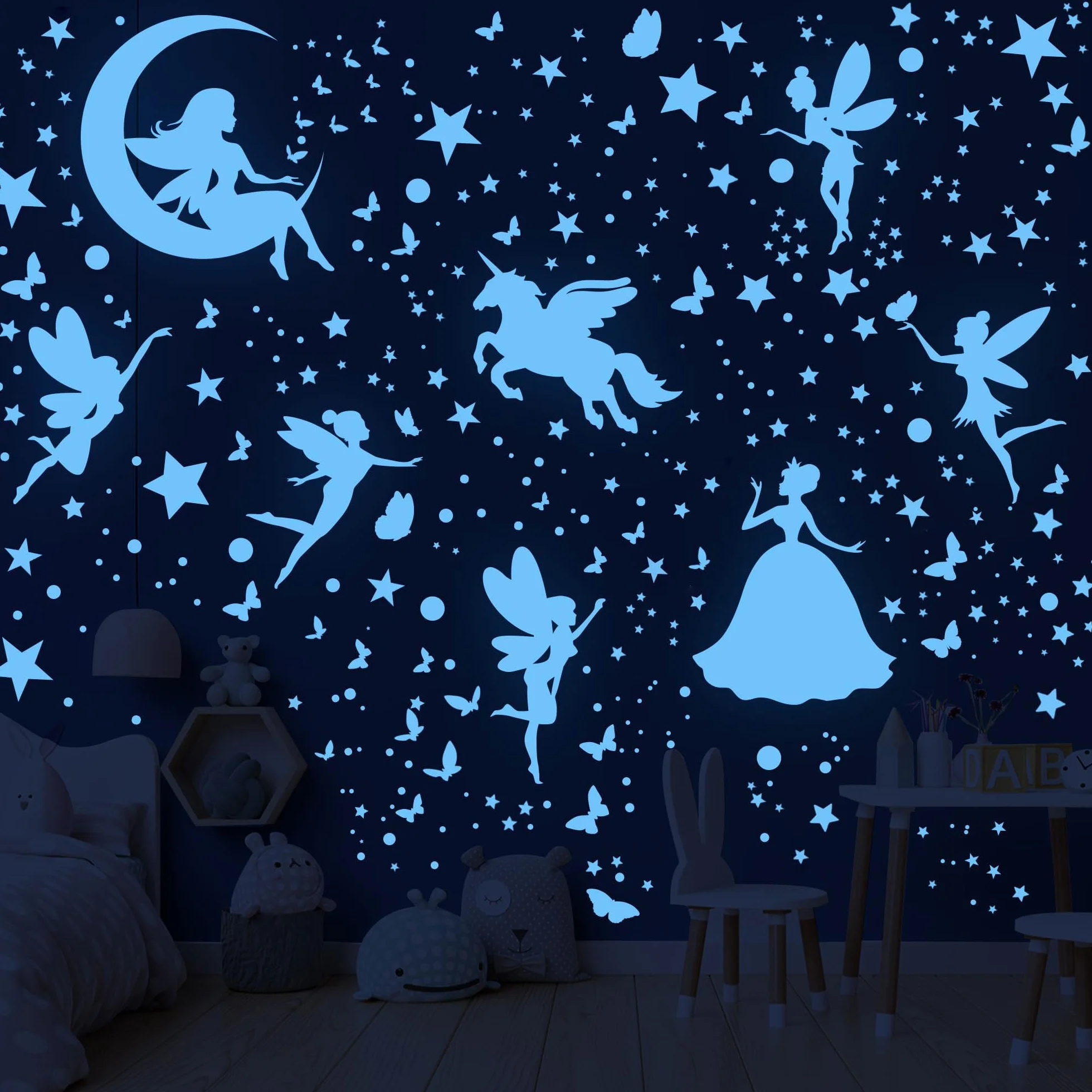 Estrellas Fluorescentes para Techo Pegatinas Pared Unicornio Hadas Luminosos 470PCS