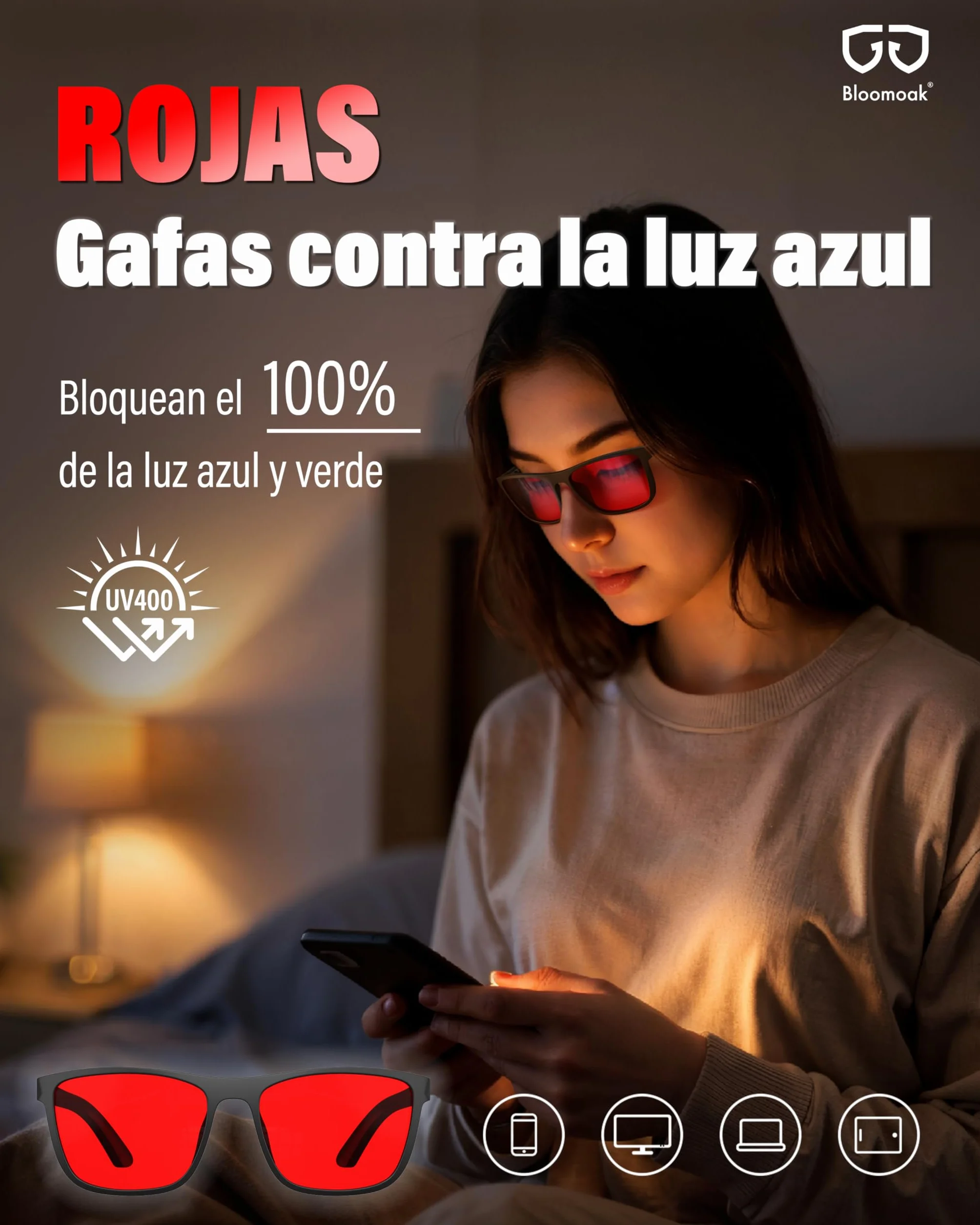 Bloomoak Gafas de bloqueo de luz azul TR90 Antideslumbrantes Antifatiga