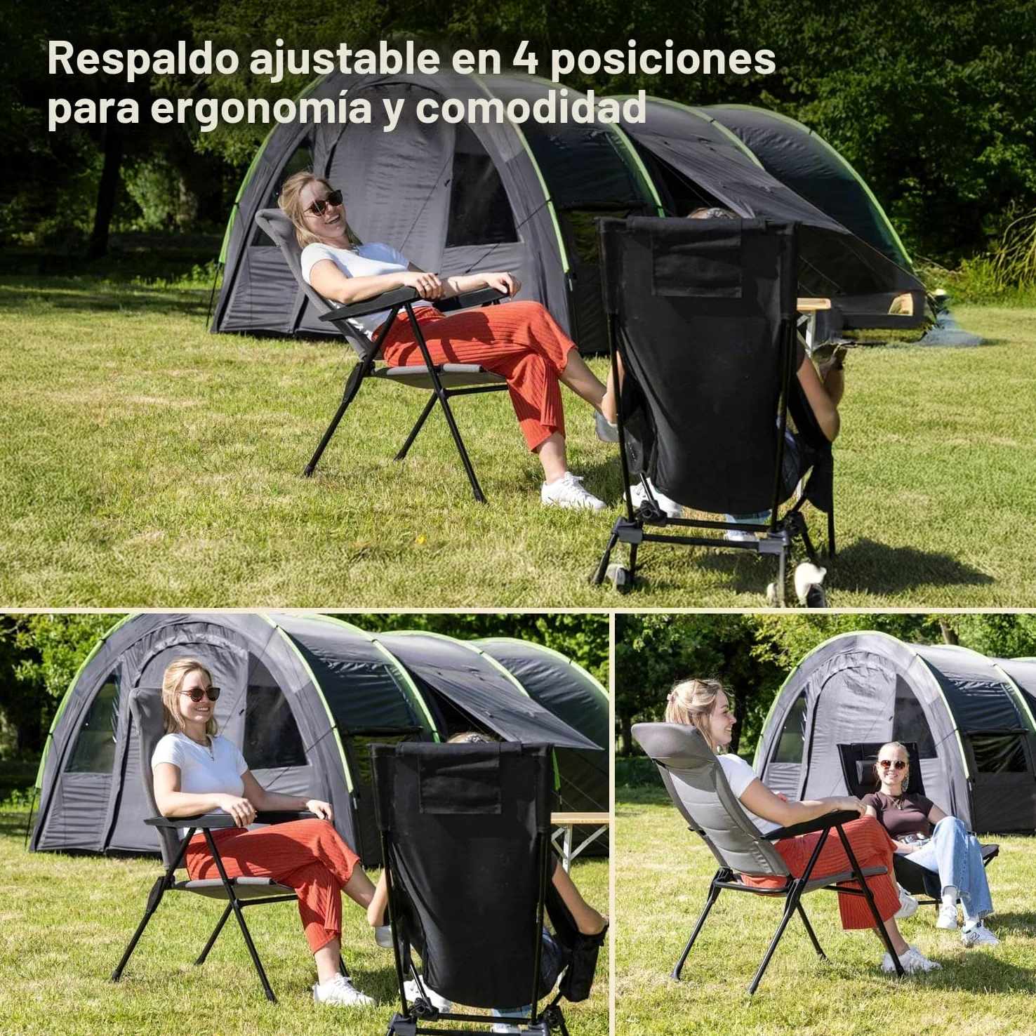 skandika Silla con Respaldo Alto Kvist | Silla de Camping Plegable, Individual/Juego de 2, Silla de Aluminio y Acero, Respaldo Ajustable en 4 Posiciones, Capacidad de Carga de 150 kg (Individual)