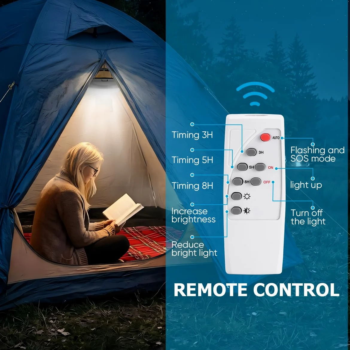 Luz solar USB de camping con control remoto, linterna portátil para camping, impermeable, lámpara de tienda de campaña al aire libre para camping, toldo, emergencia de huracanes, cortes de energía