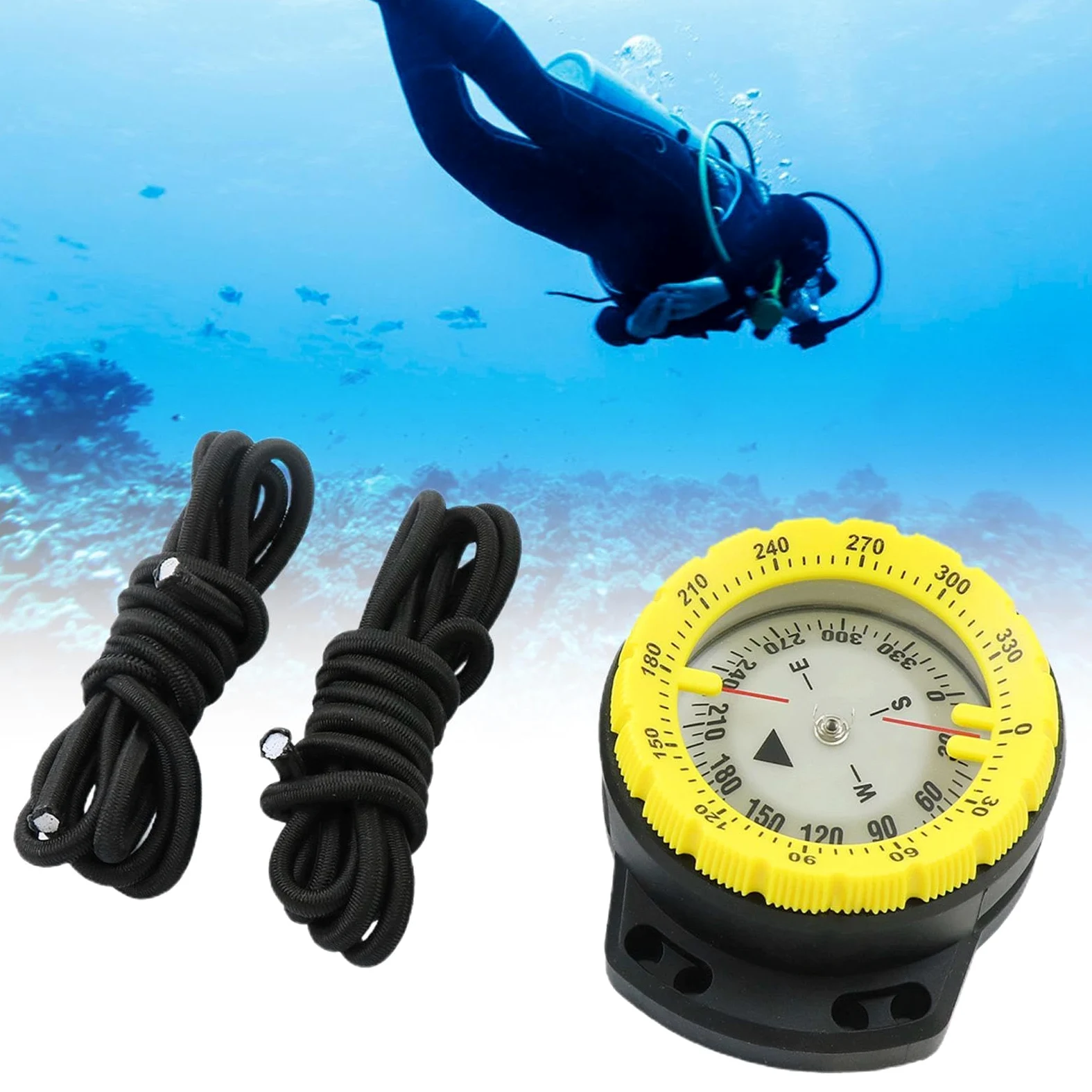 Brújula de buceo, brújula de buceo, brújula de buceo impermeable con cuerda, brújula luminosa con ventana lateral, brújula marina, accesorios de buceo