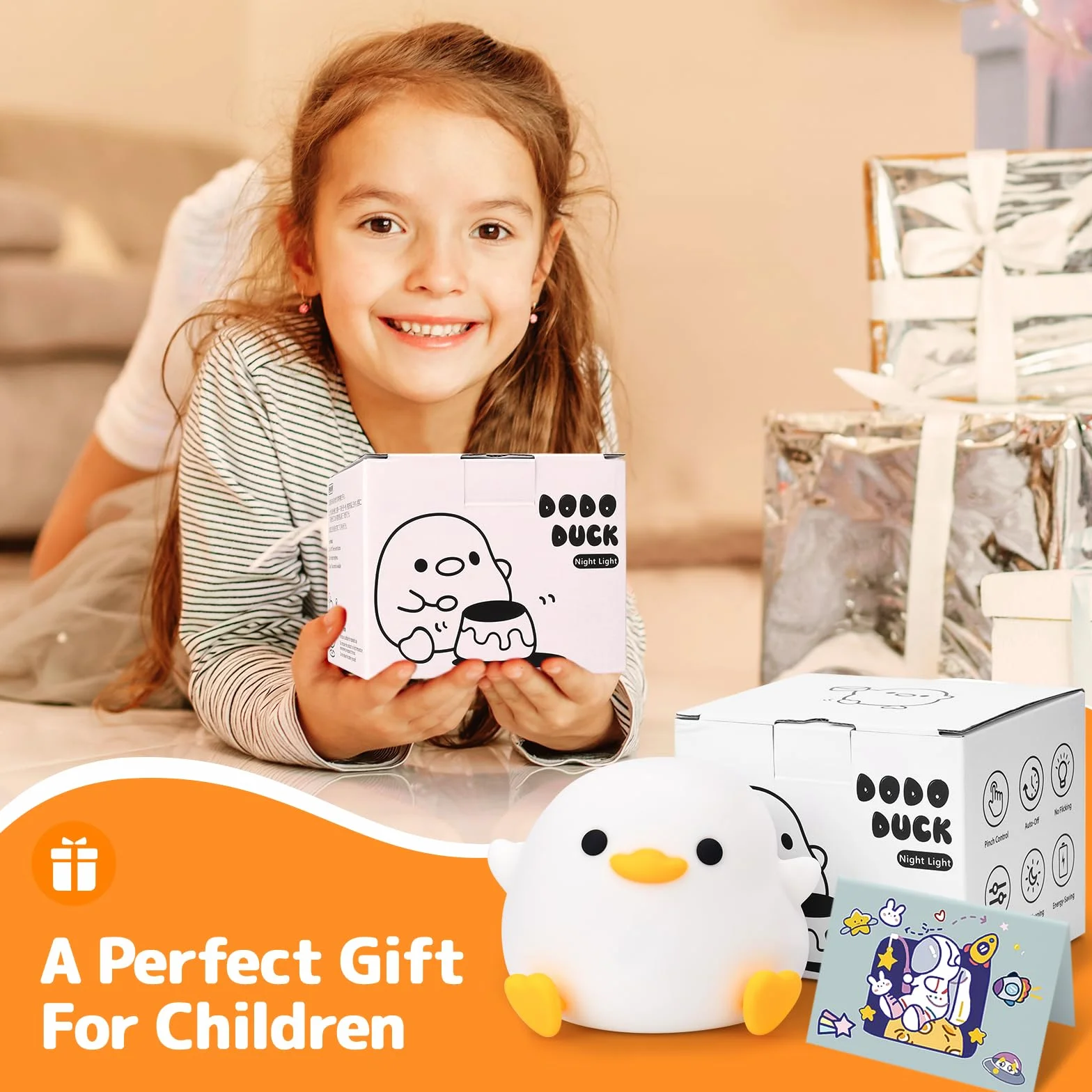 UCAMP Luz Nocturna Infantil Silicona Quitamiedos Recargable USB Temporizador Control Táctil