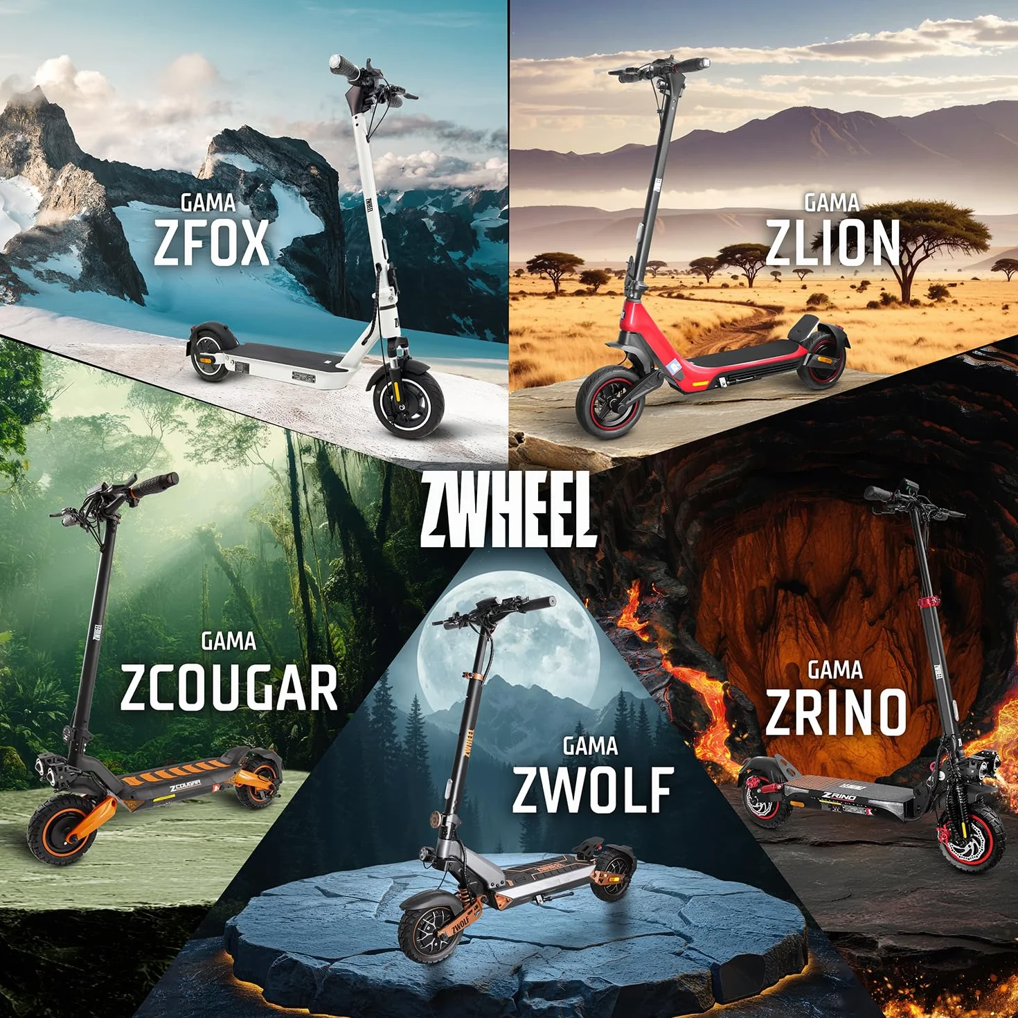 ZWHEEL ZWOLF | Patinete Eléctrico Adultos Homologado DGT - 500W-1000W MAX, 50-70km Autonomía, Geolocalización, Suspensión Híbrida Ajustable, Frenos Regeneradores AER - Ruedas 10" Offroad