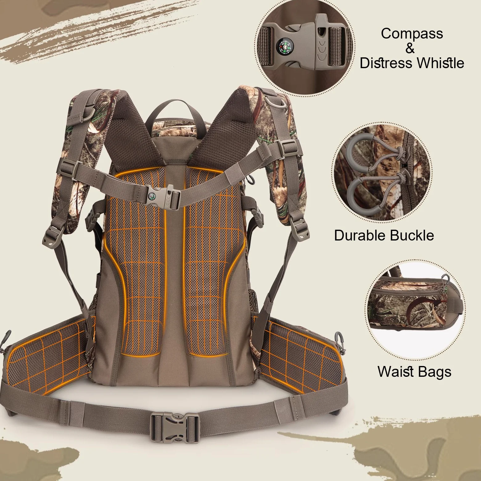 Mochila de caza, mochilas de caza de camuflaje y bolsas de lona, resistente al agua, de larga duración, mochila de arco de gran capacidad